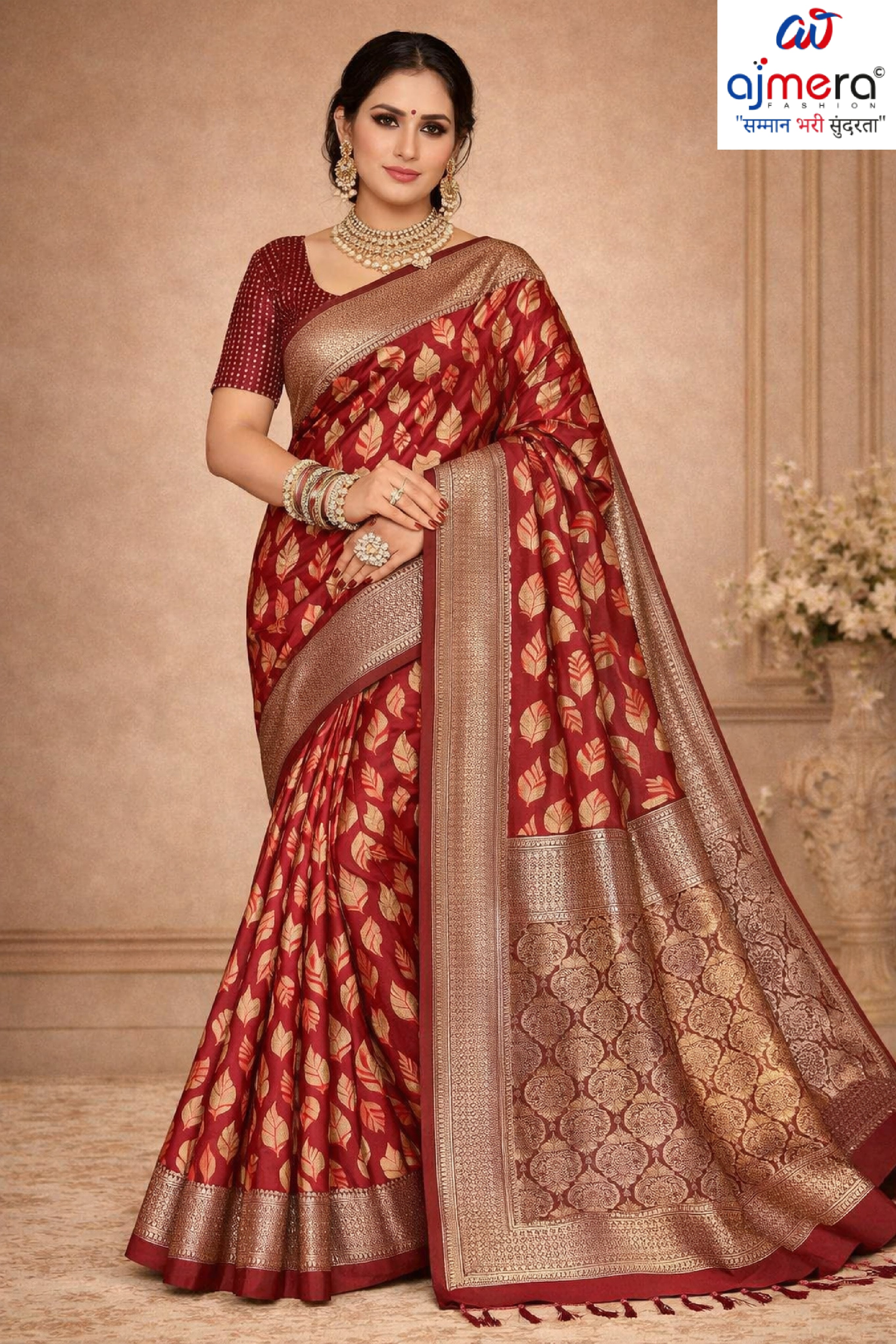 Traditional Rapier Silk Matching Saree With Blouse Piece | SOJ-HEENA LINEN