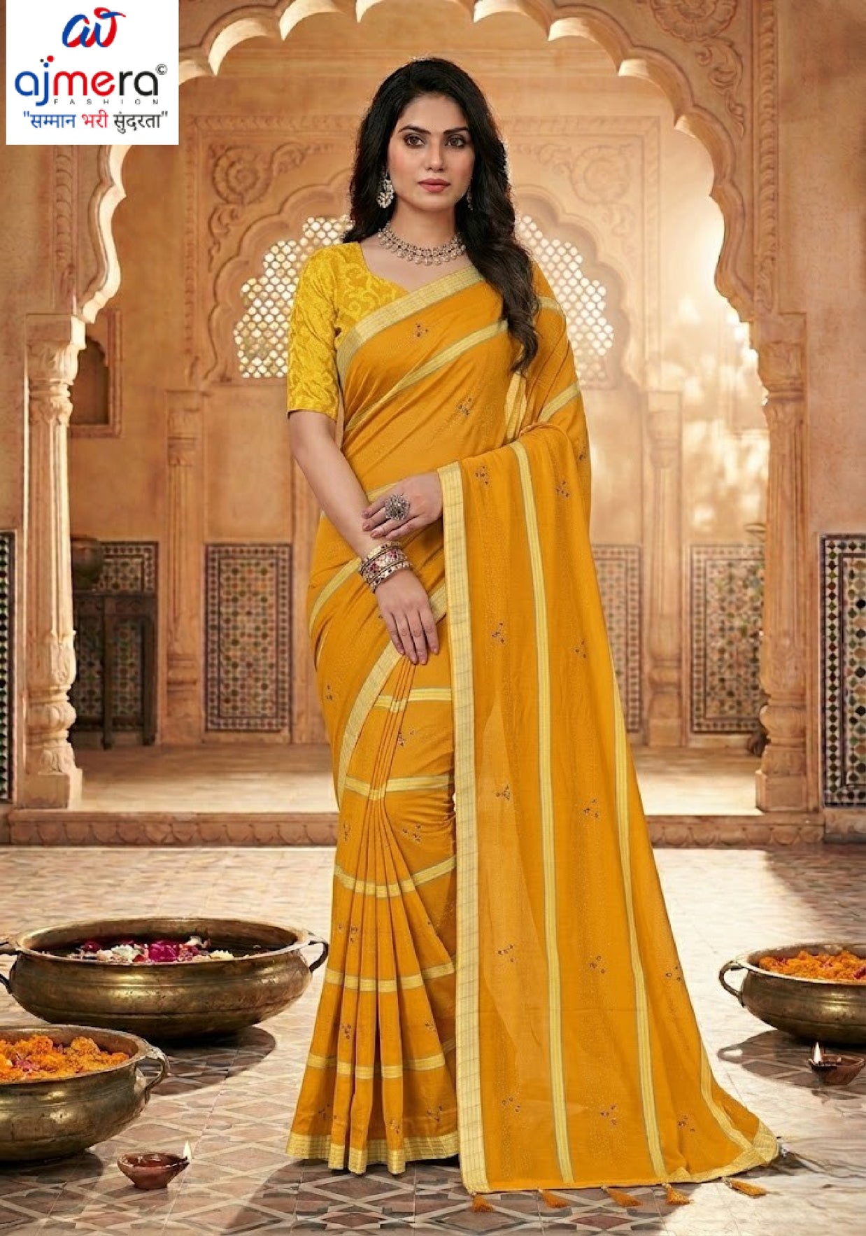 Latest Dyed Matching Saree with Blouse Piece for Premium Ethnic and Traditional Wear | TIK-UPI