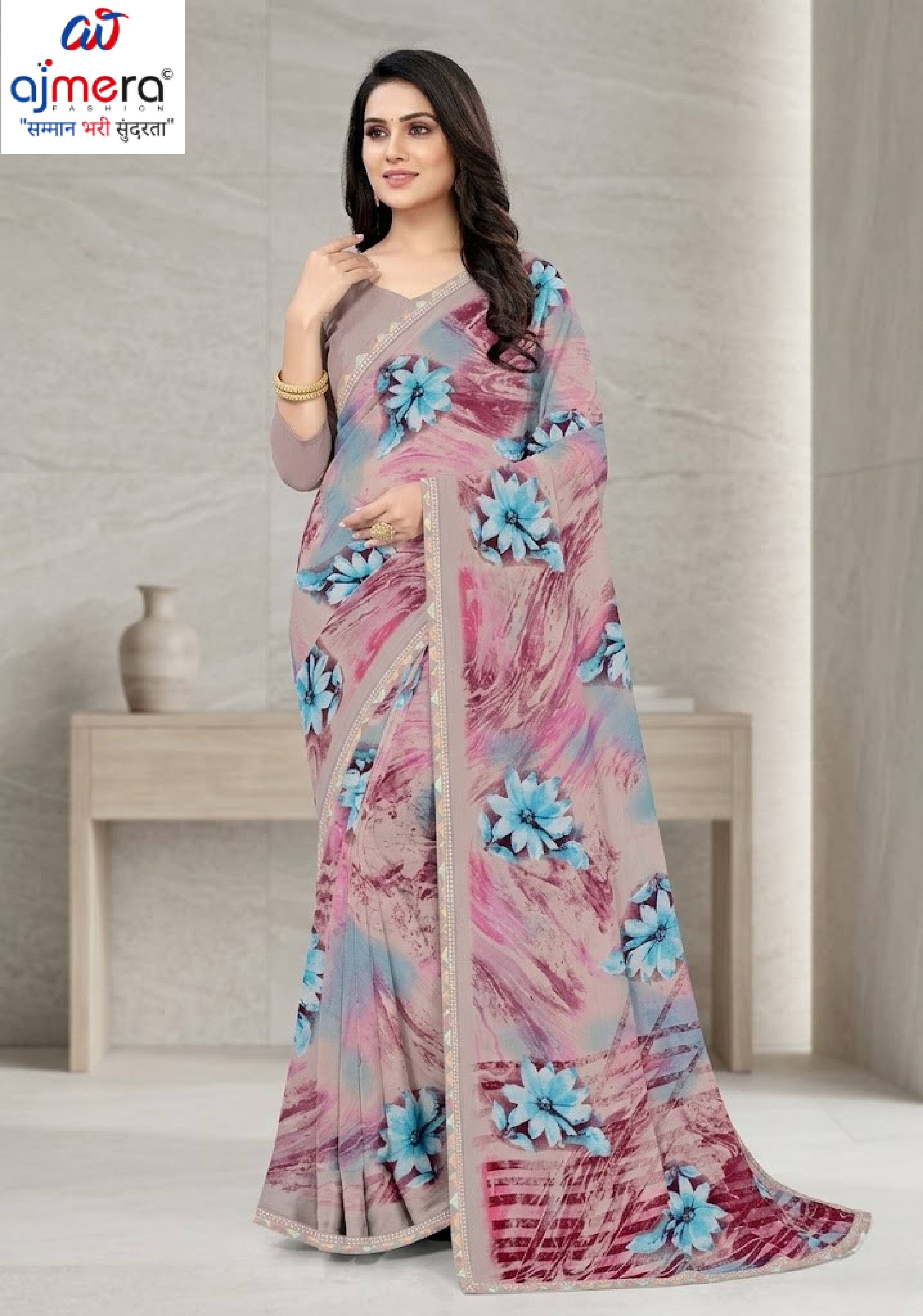 Exclusive Printed Saree with Blouse Piece for Elegant Ethnic Look  | CAS-MILK POWDER