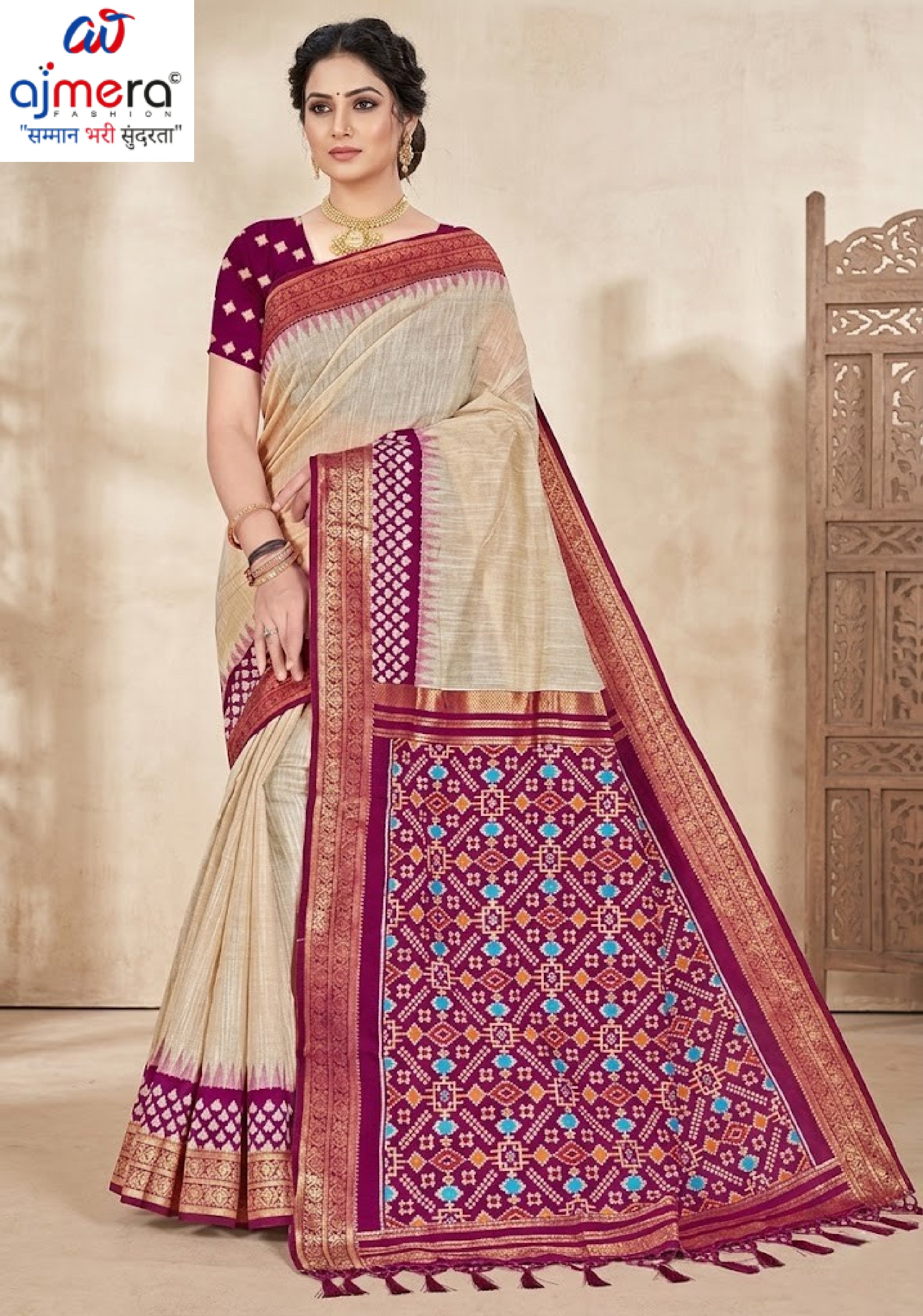 Graceful Jacquard Silk Saree with Blouse Piece for Timeless Ethnic Fashion | TUL-AARTI RIDHIMA COTTON