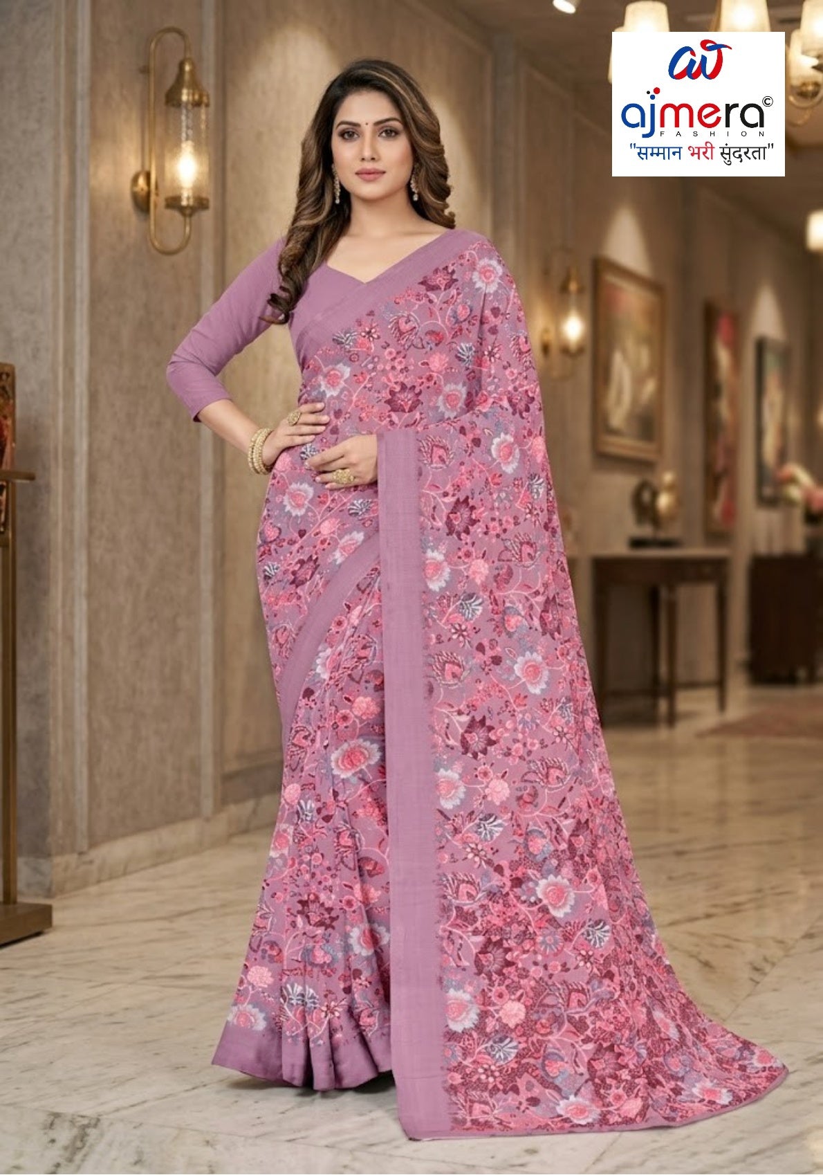 Heavy Reniyal Print Loose Saree without Blouse for Premium Ethnic and Traditional Wear | CAS-PREMIUM