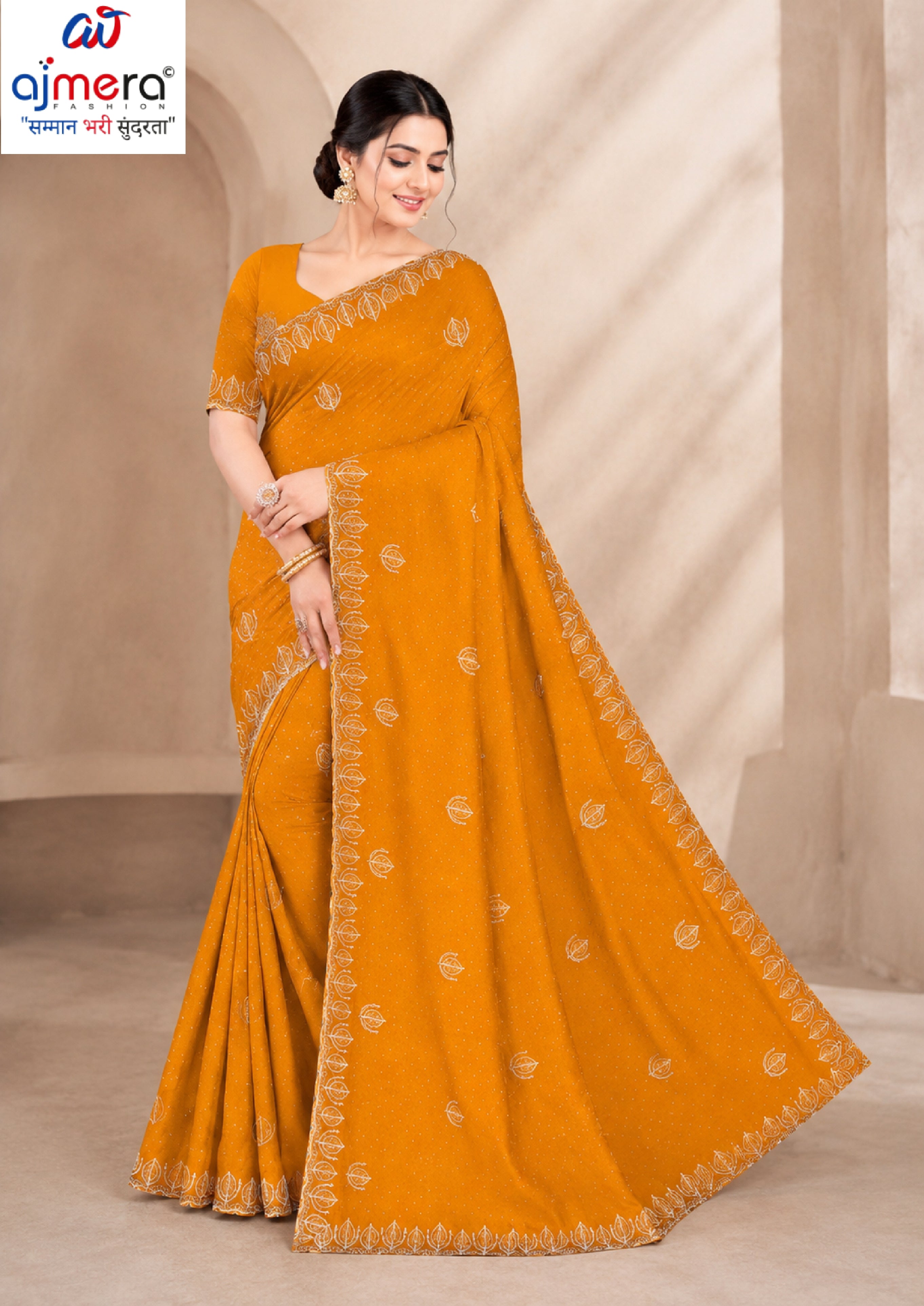 Glamorous Rapier Silk Matching Saree With Blouse Piece | VKM-OCEN