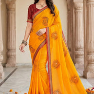 Premium Printed Saree with Matching Blouse Piece for Ethnic Elegance  | CAS-PALKI