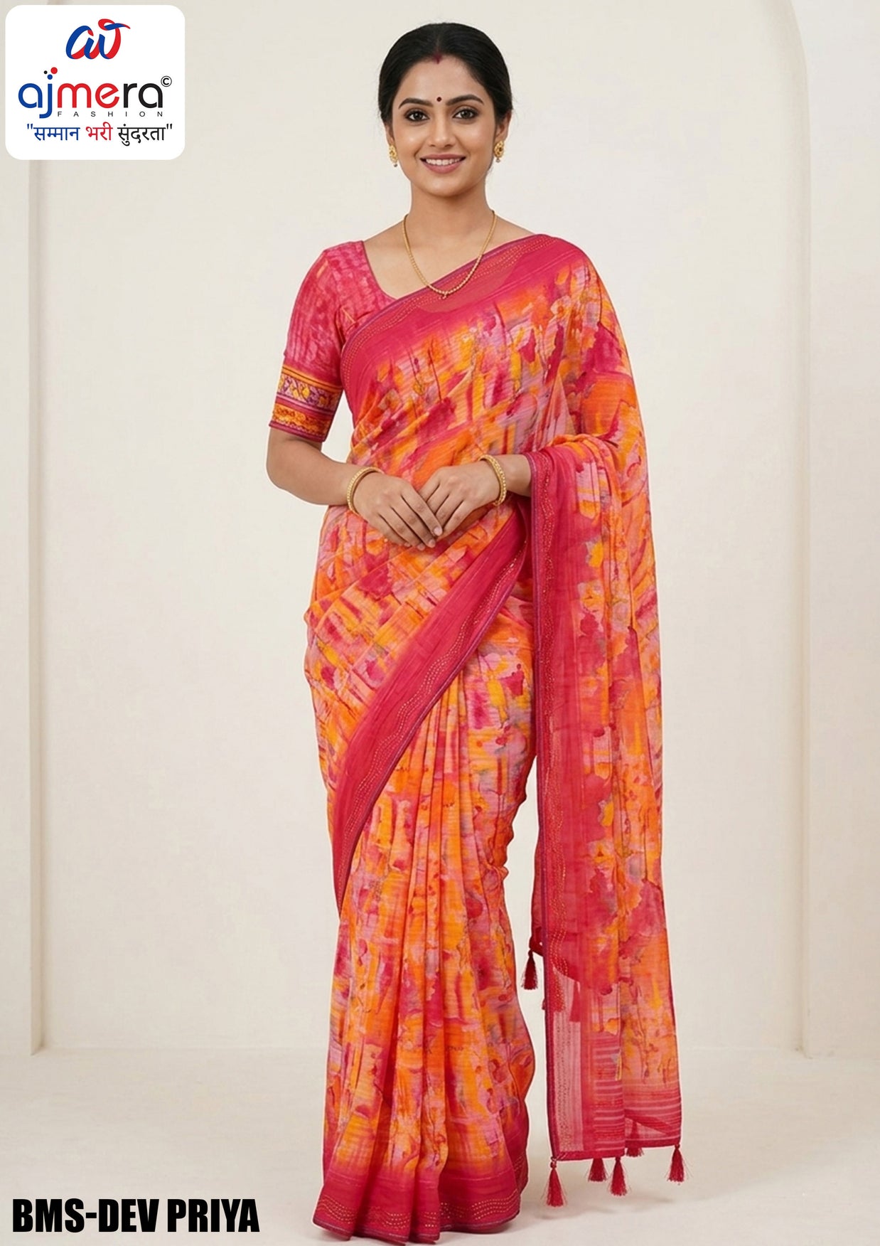 Weightless Print Loose Saree with Blouse for Premium Ethnic and Traditional Wear | BMS-DEV PRIYA