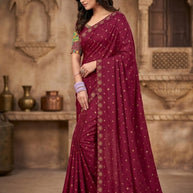 Georgette Indian Dyed Matching Saree with Blouse Piece for Premium Ethnic and Traditional Wear | RLL-ORIGNAL PEACOCK-1