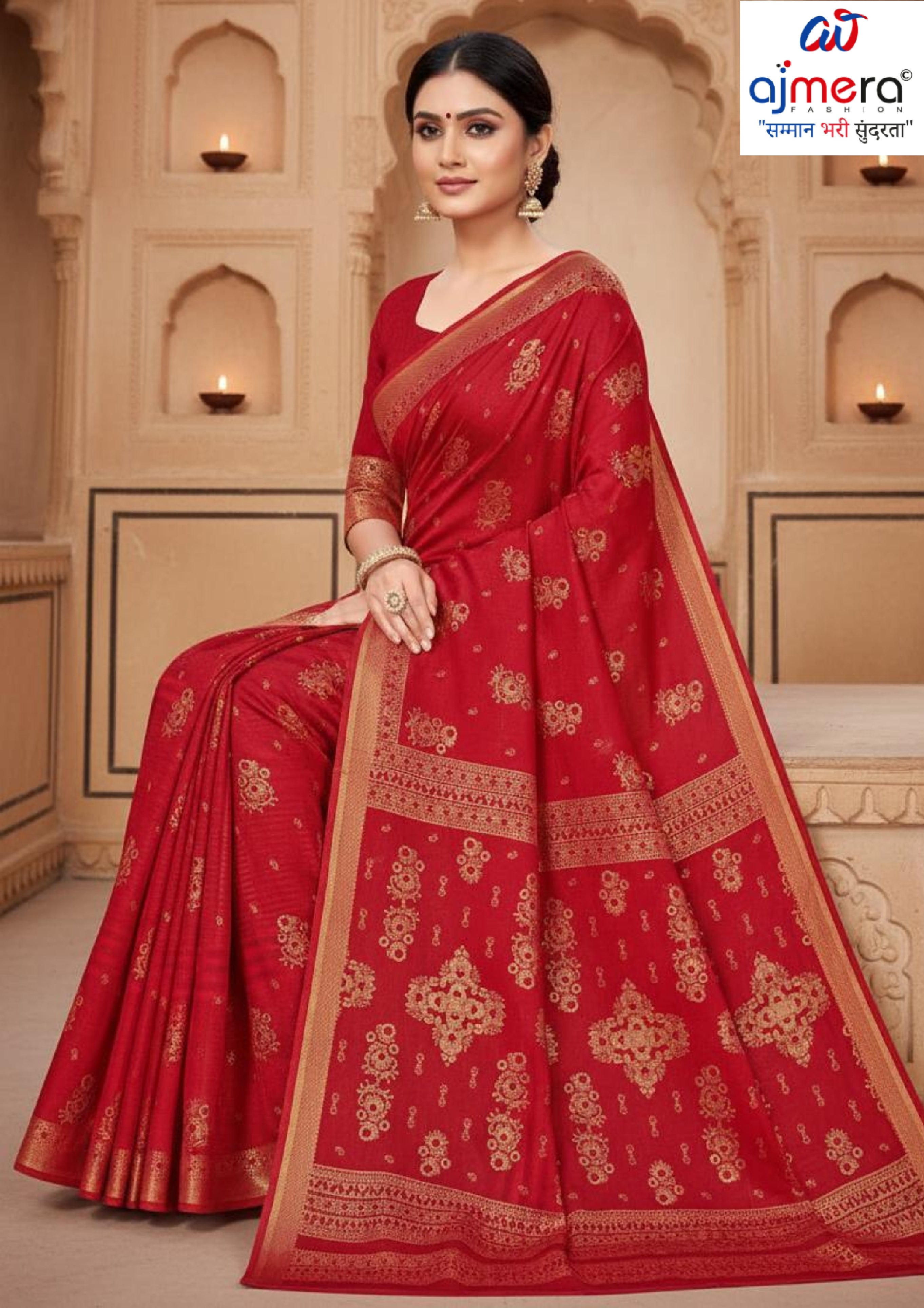 Premium Cotton Saree with Without Blouse for Premium Ethnic and Traditional Wear | MSS-SHIV SUZUKI FOIL RED