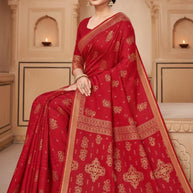 Premium Cotton Saree with Without Blouse for Premium Ethnic and Traditional Wear | MSS-SHIV SUZUKI FOIL RED