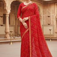 Designer Cotton Saree with Without Blouse for Premium Ethnic and Traditional Wear | MSS-SHIV JAYPOUR BANDHEJ RED