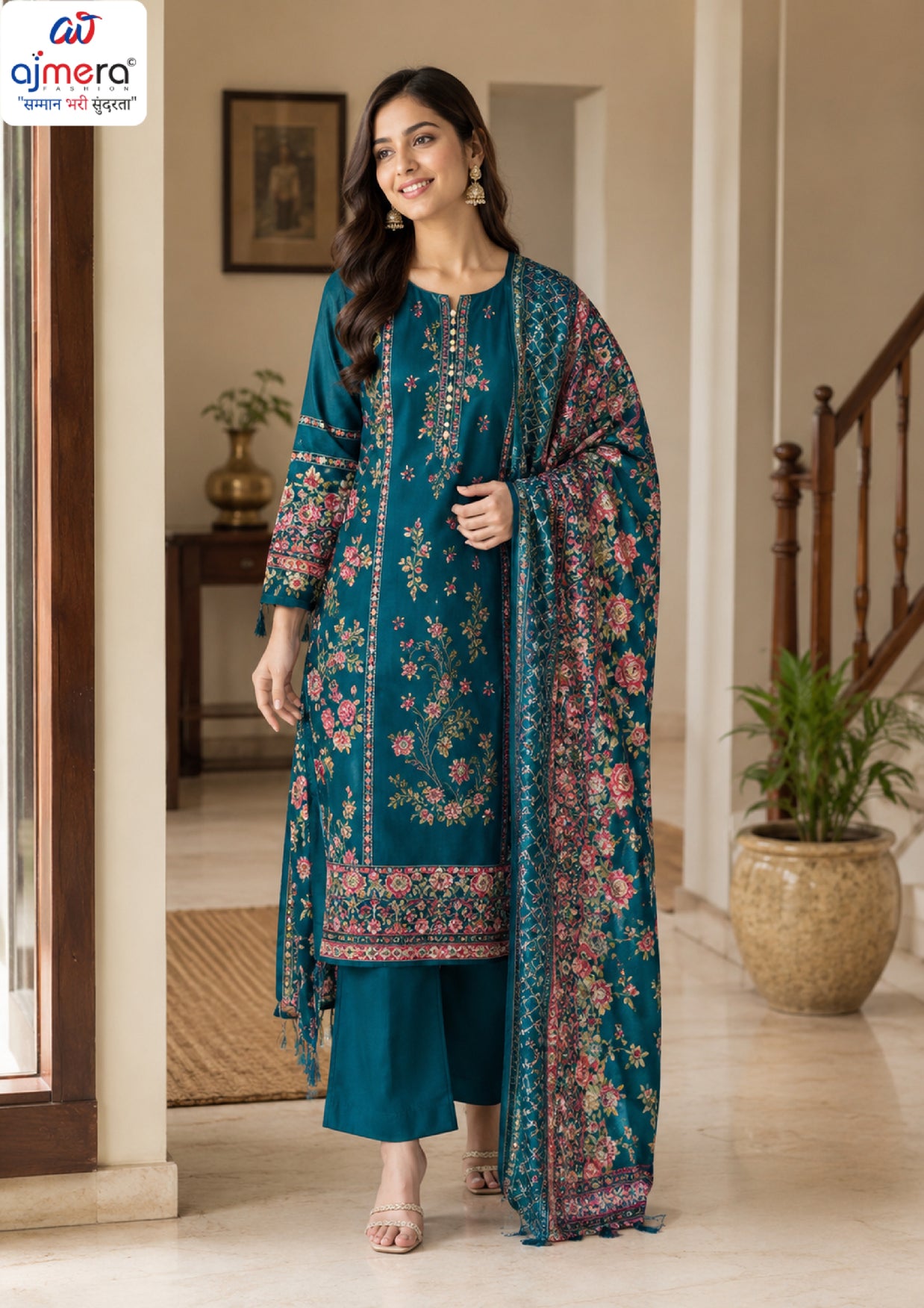 Trendy Rayon Print Unstitched Suit Set | VAS-LIME LIGHT-3
