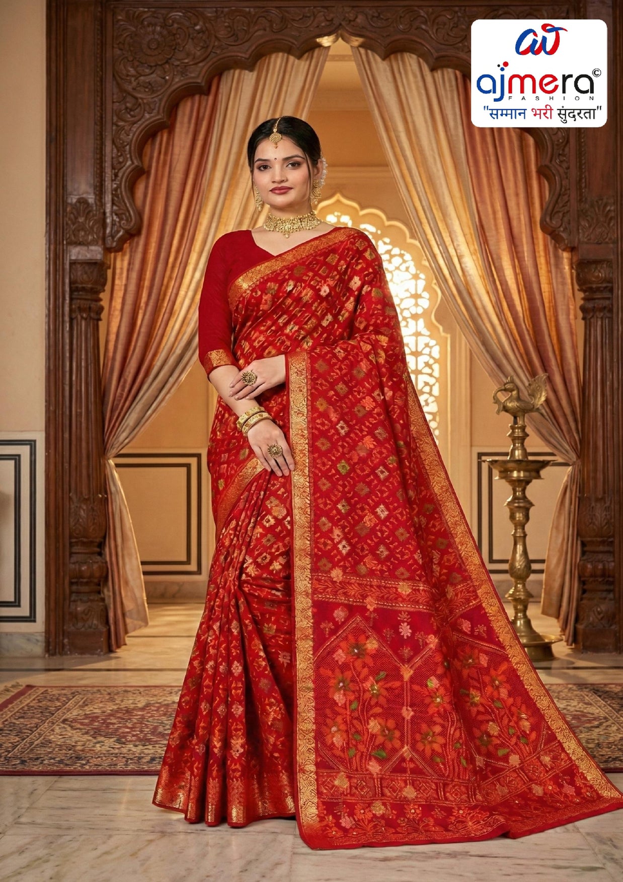 Suti Cotton Saree with Without Blouse for Premium Ethnic and Traditional Wear | MSS-SHIV IKKAT SILK RED