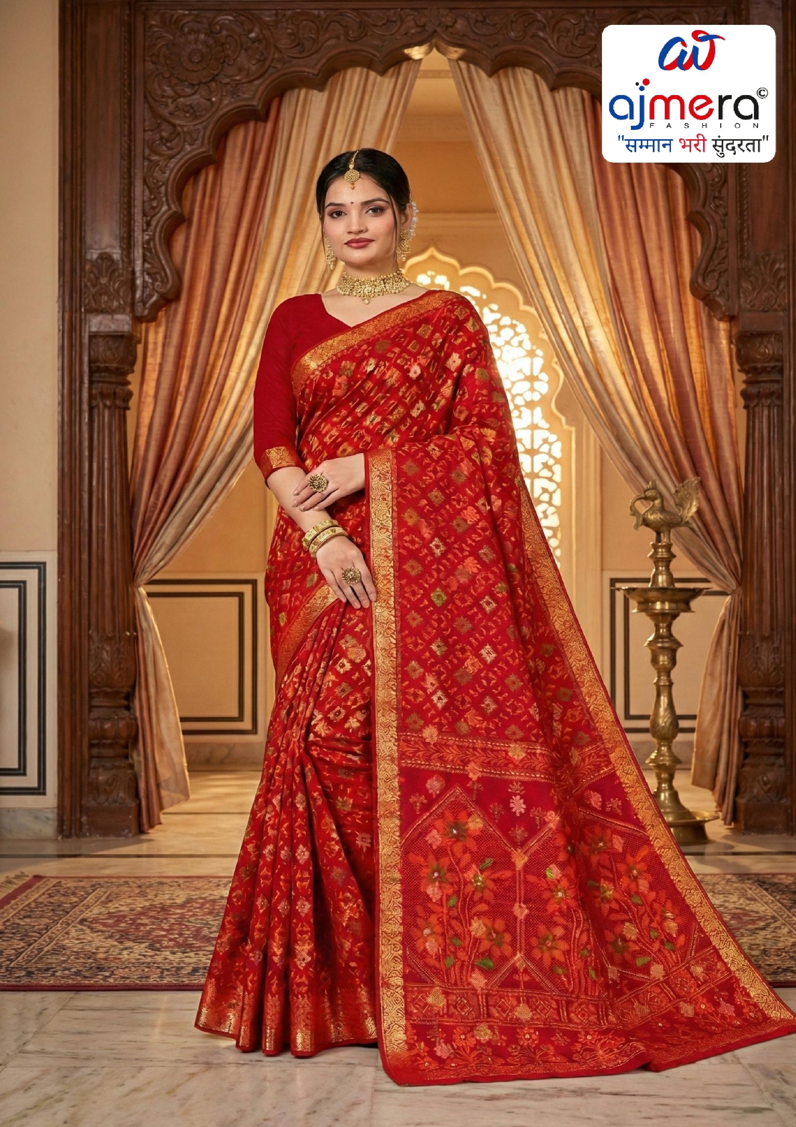 Suti Cotton Saree with Without Blouse for Premium Ethnic and Traditional Wear | MSS-SHIV IKKAT SILK RED
