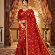 Suti Cotton Saree with Without Blouse for Premium Ethnic and Traditional Wear | MSS-SHIV IKKAT SILK RED