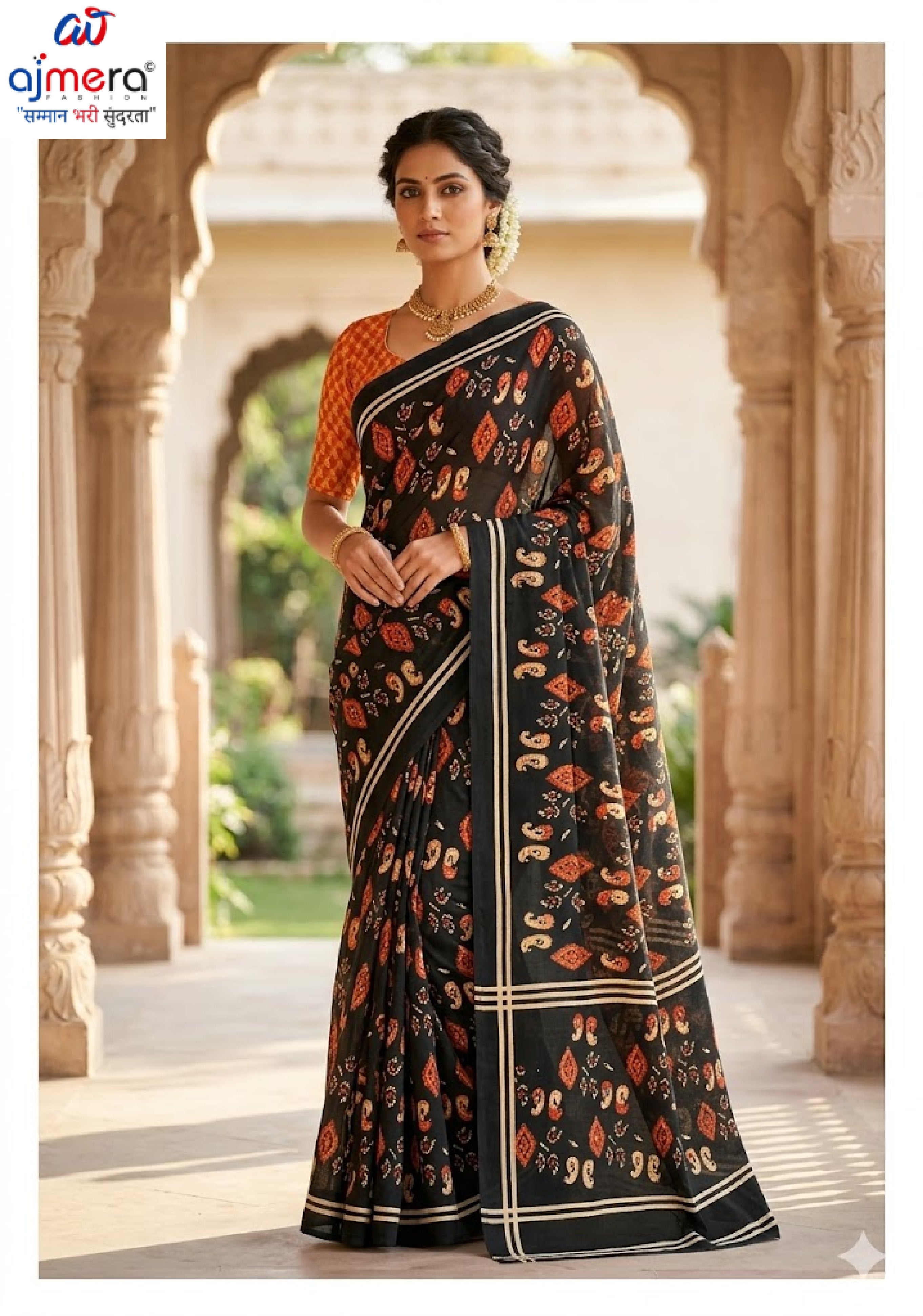 Premium Printed Saree with Matching Blouse Piece for Ethnic Elegance | SSR-MEDONA