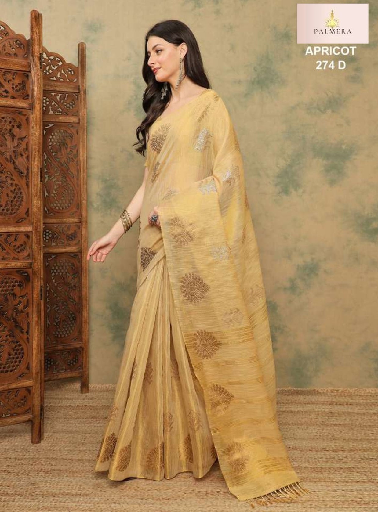 Apricot Linen Saree with Blouse for Premium Ethnic and Festive Wear | ALL-APRICOT-274