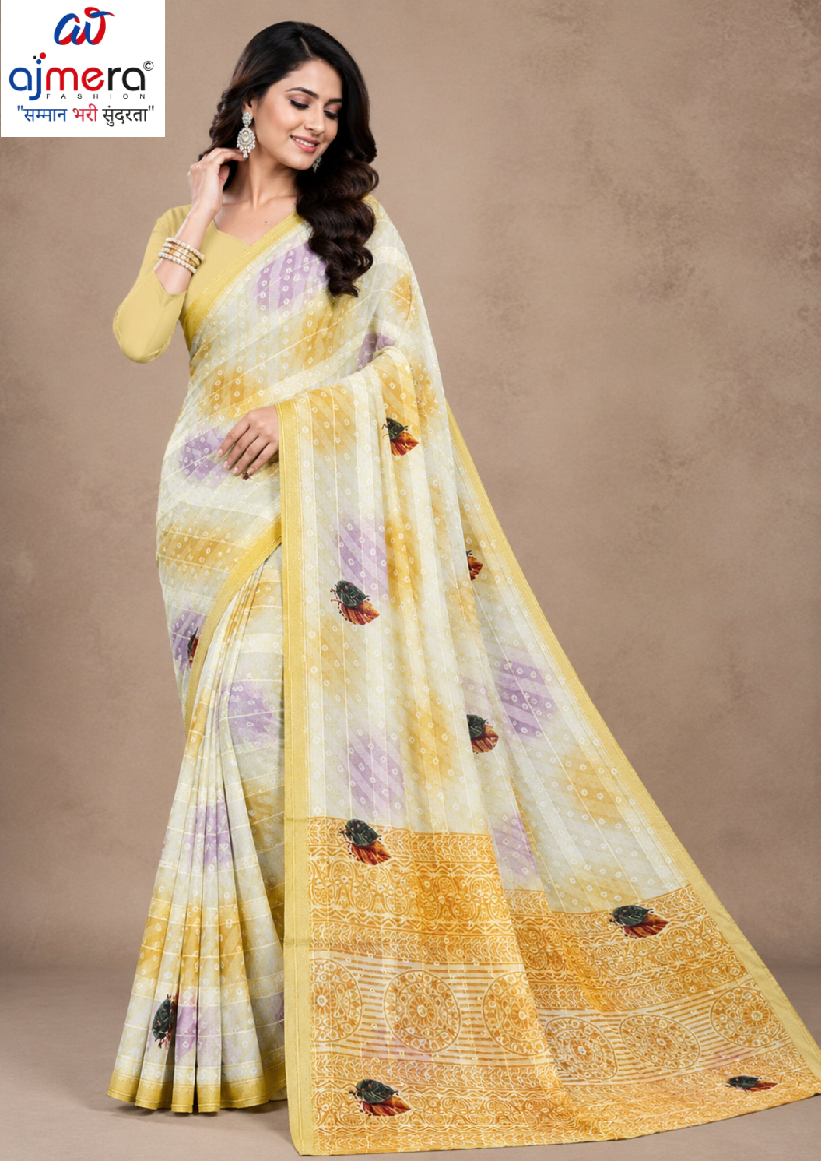 Graceful Printed Saree with Blouse Piece for Modern Ethnic Fashion  | CAS-MANGO SHAKE