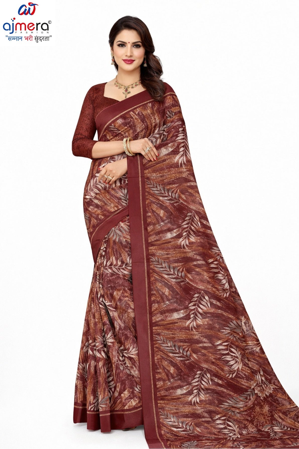 Linen Jari Print Loose Saree with Blouse for Premium Ethnic and Traditional Wear | SBI-SATIN SILK