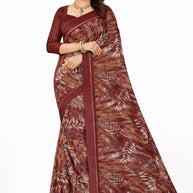 Linen Jari Print Loose Saree with Blouse for Premium Ethnic and Traditional Wear | SBI-SATIN SILK