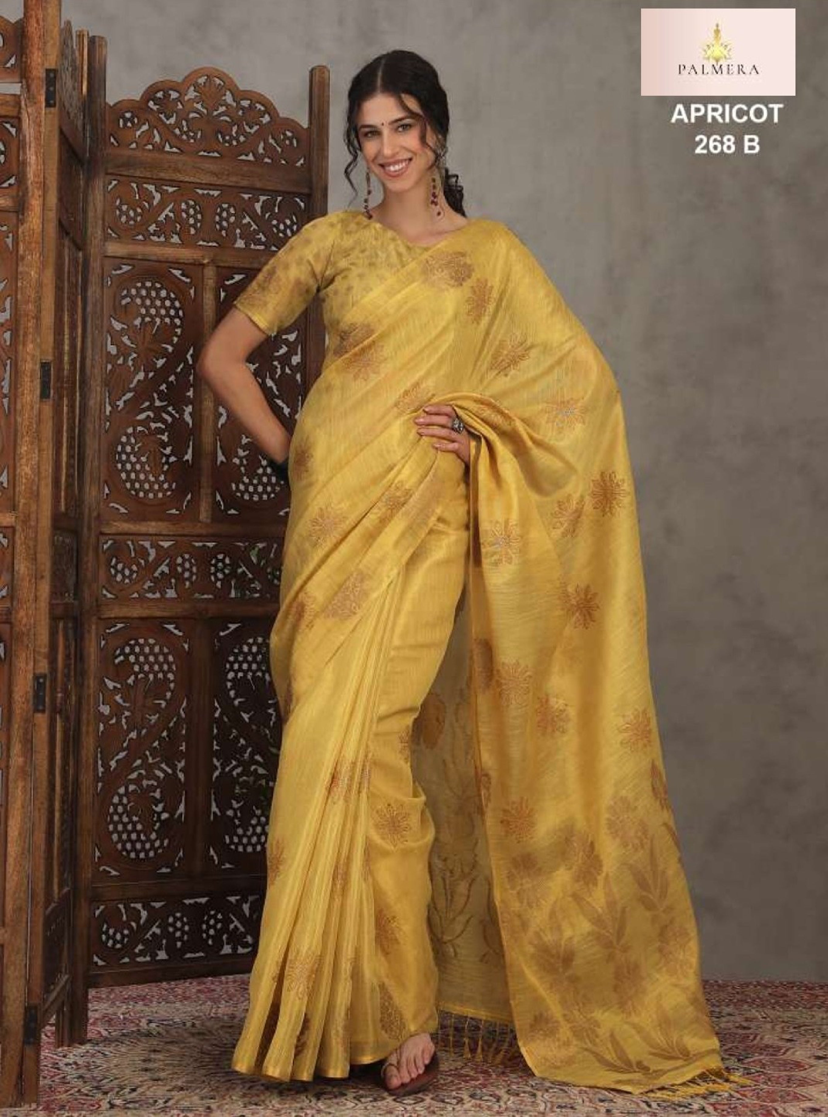 Apricot Linen Saree with Blouse for Premium Ethnic and Festive Wear | ALL-APRICOT-268