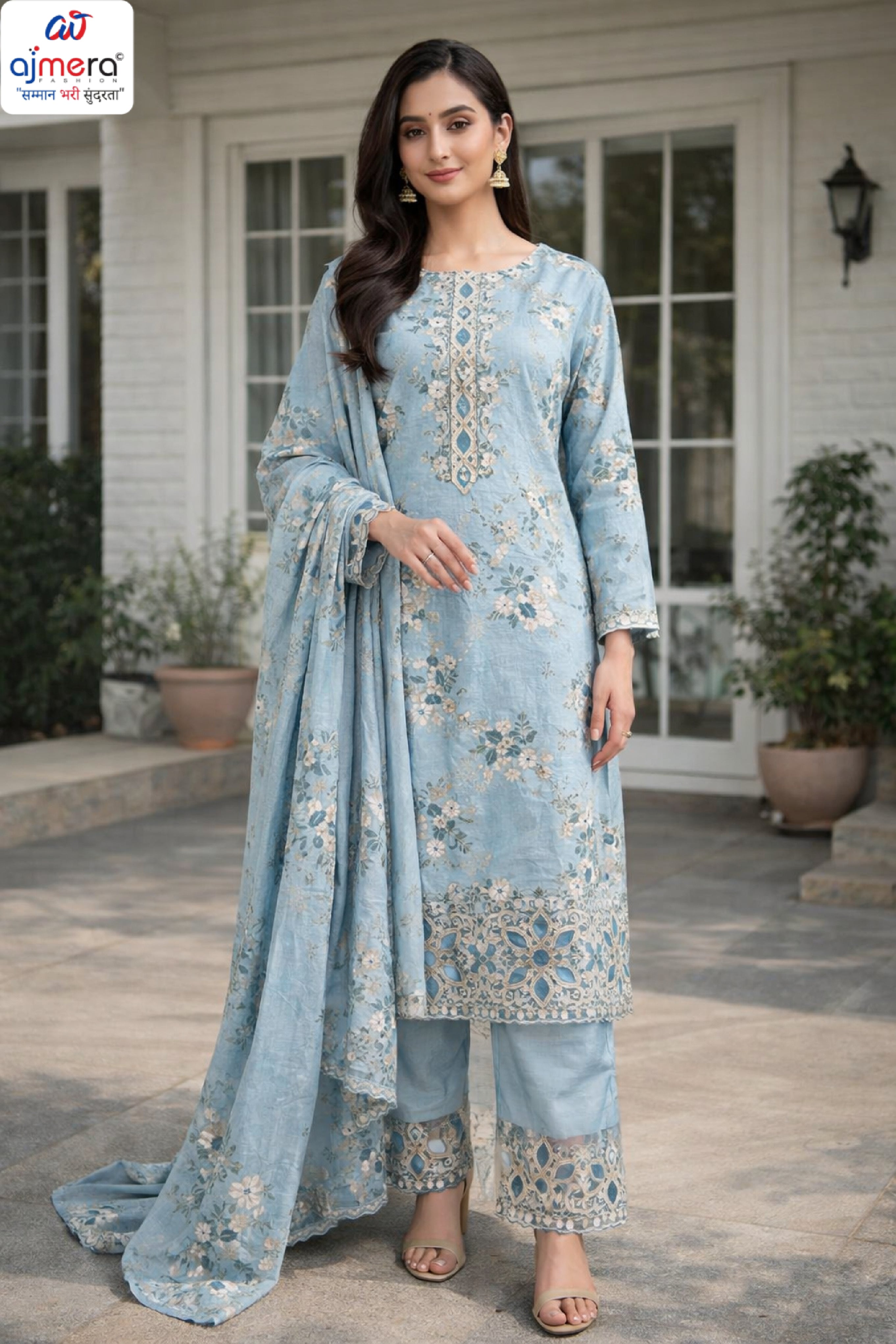Premium Cambric Cotton Unstitched Suit Set | VAS-FLORAL FOREVER-2