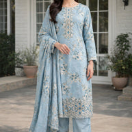 Premium Cambric Cotton Unstitched Suit Set | VAS-FLORAL FOREVER-2