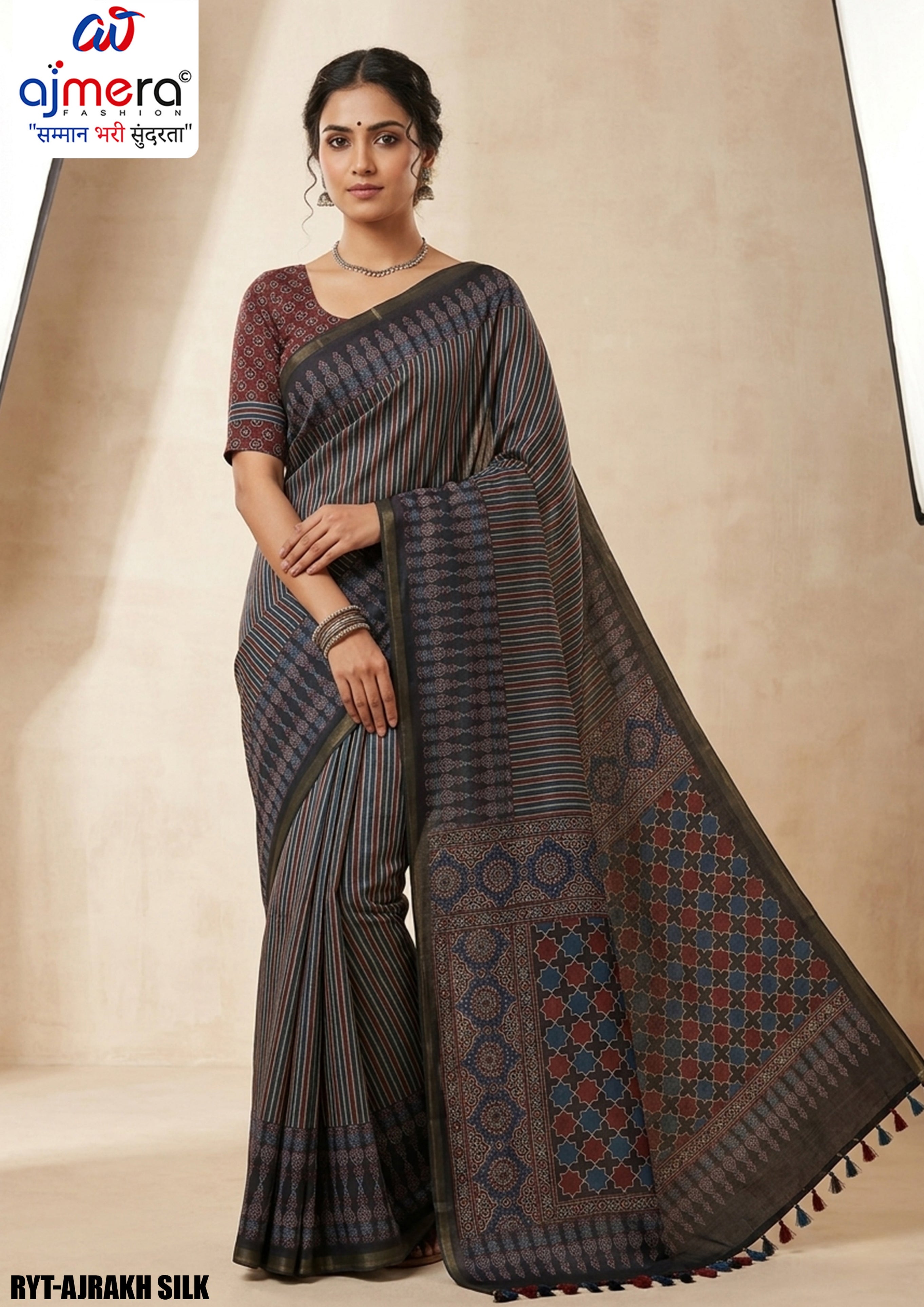 Digital Printed Saree with Blouse Piece for Premium Ethnic and Traditional Wear | RYT-AJRAKH SILK