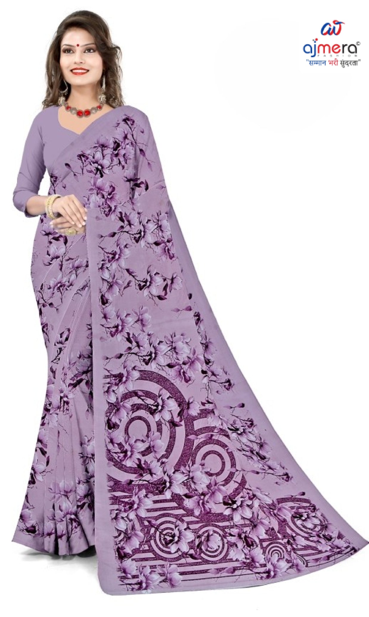 Fashionable Printed Saree with Blouse Piece for Festive Collection | CAS-PURE GEORGEATE