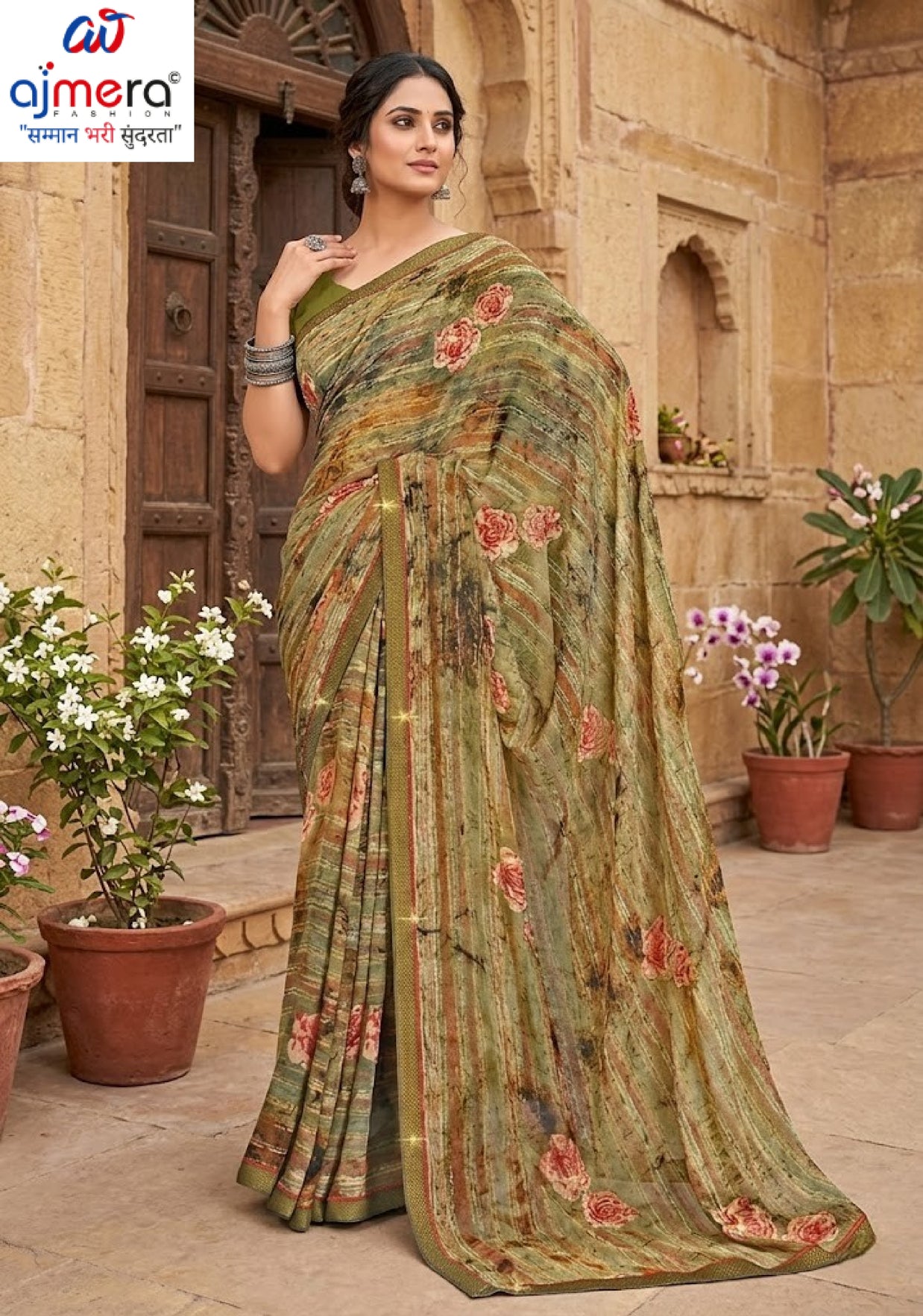 Designer Printed Saree with Blouse Piece for Special Occasions | PRM-ROSE QUEEN