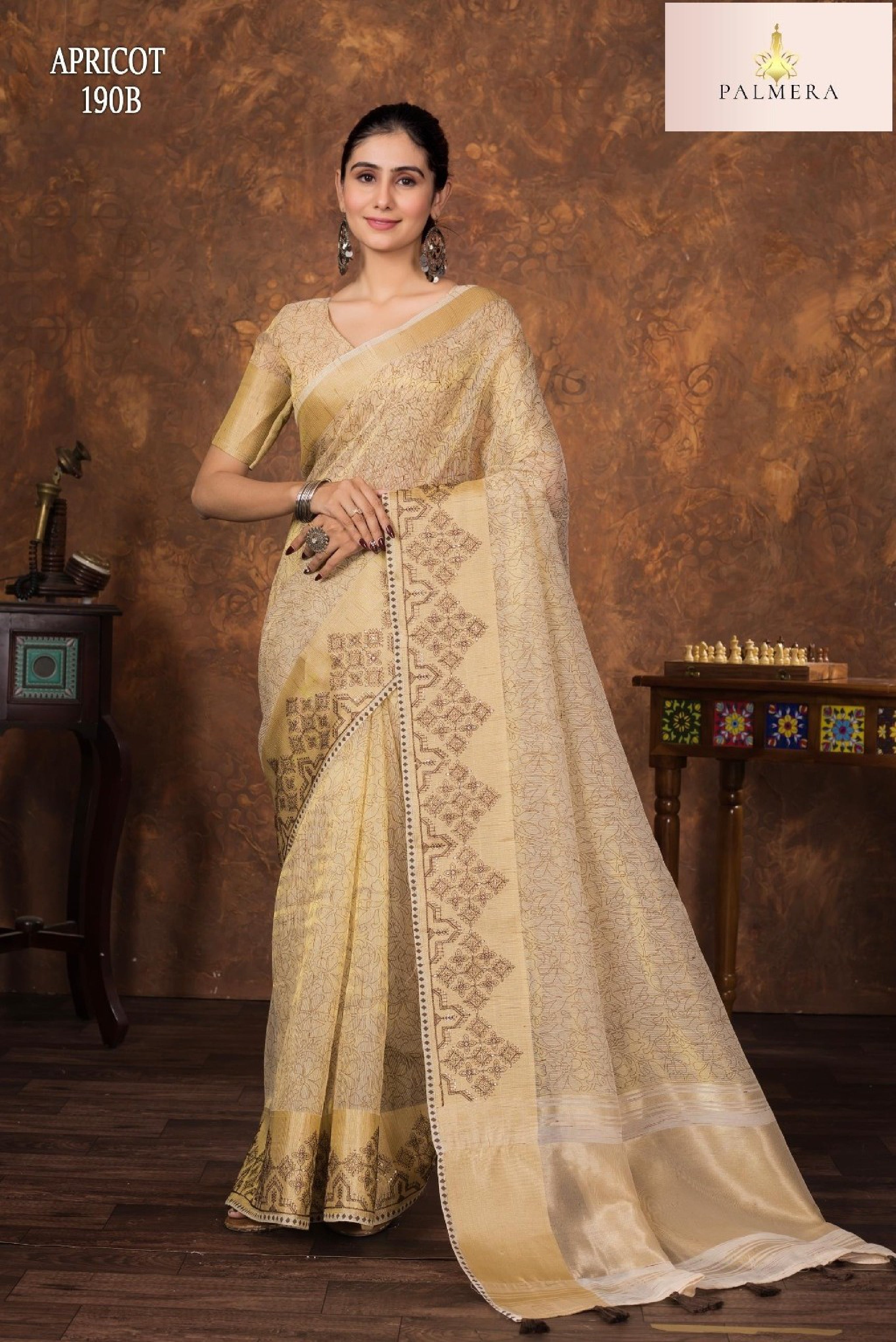 Apricot Linen Saree with Blouse for Premium Ethnic and Designer Wear | ALL-APRICOT-190