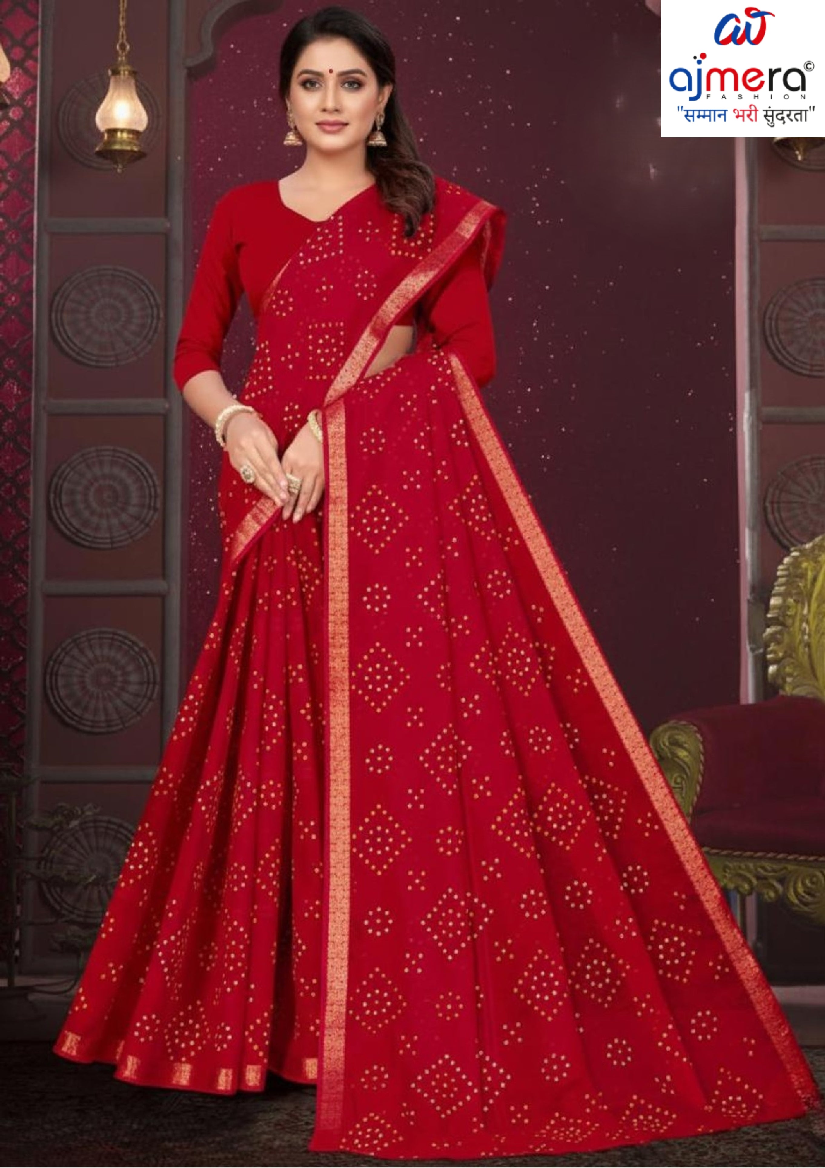 Designer Cotton Saree with Without Blouse for Premium Ethnic and Traditional Wear | MSS-SHIV JAYPOUR BANDHEJ RED