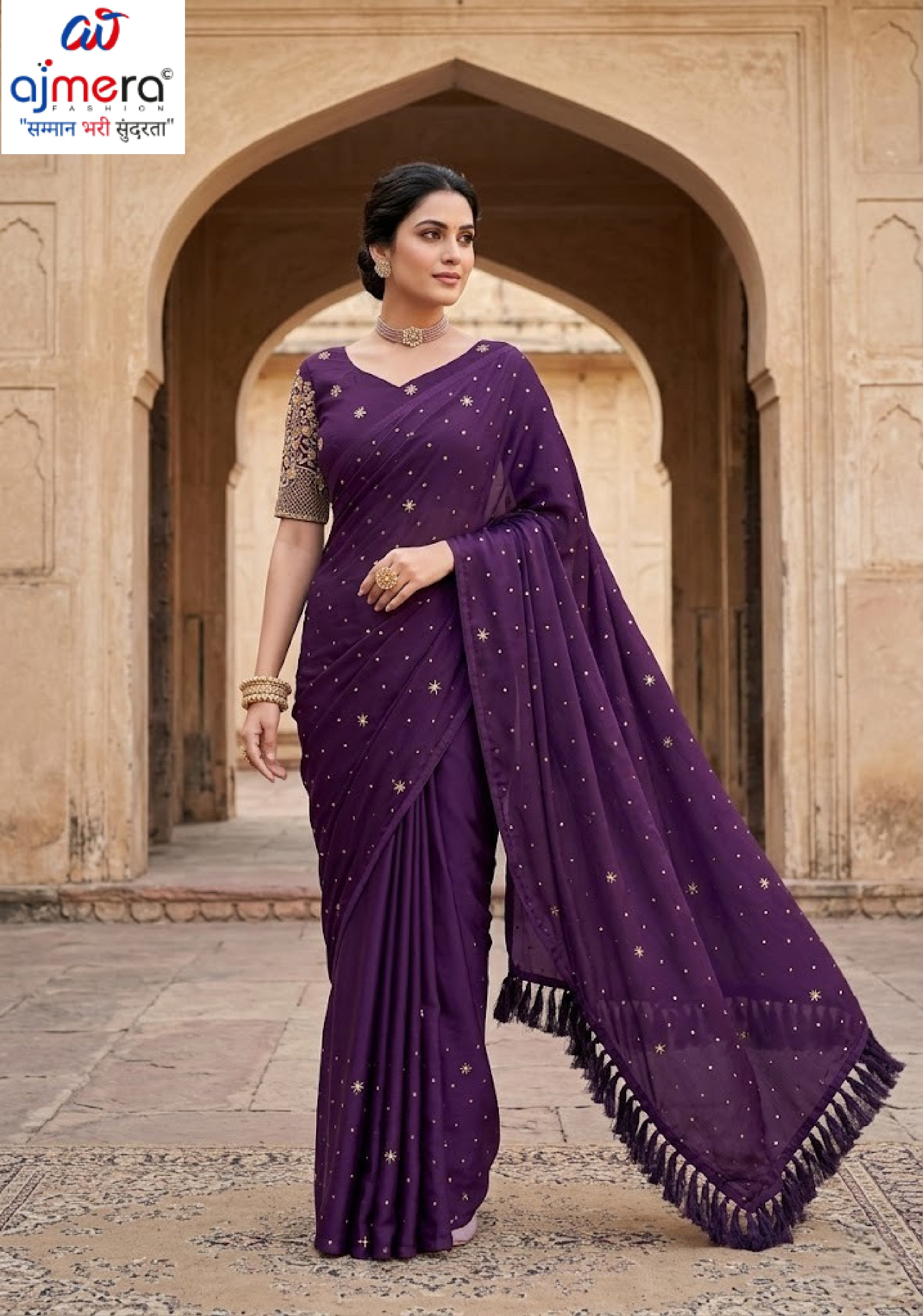 Georgette Soft Lycra Matching Saree with Blouse Piece for Premium Ethnic and Traditional Wear | RLL-JINISHA-1