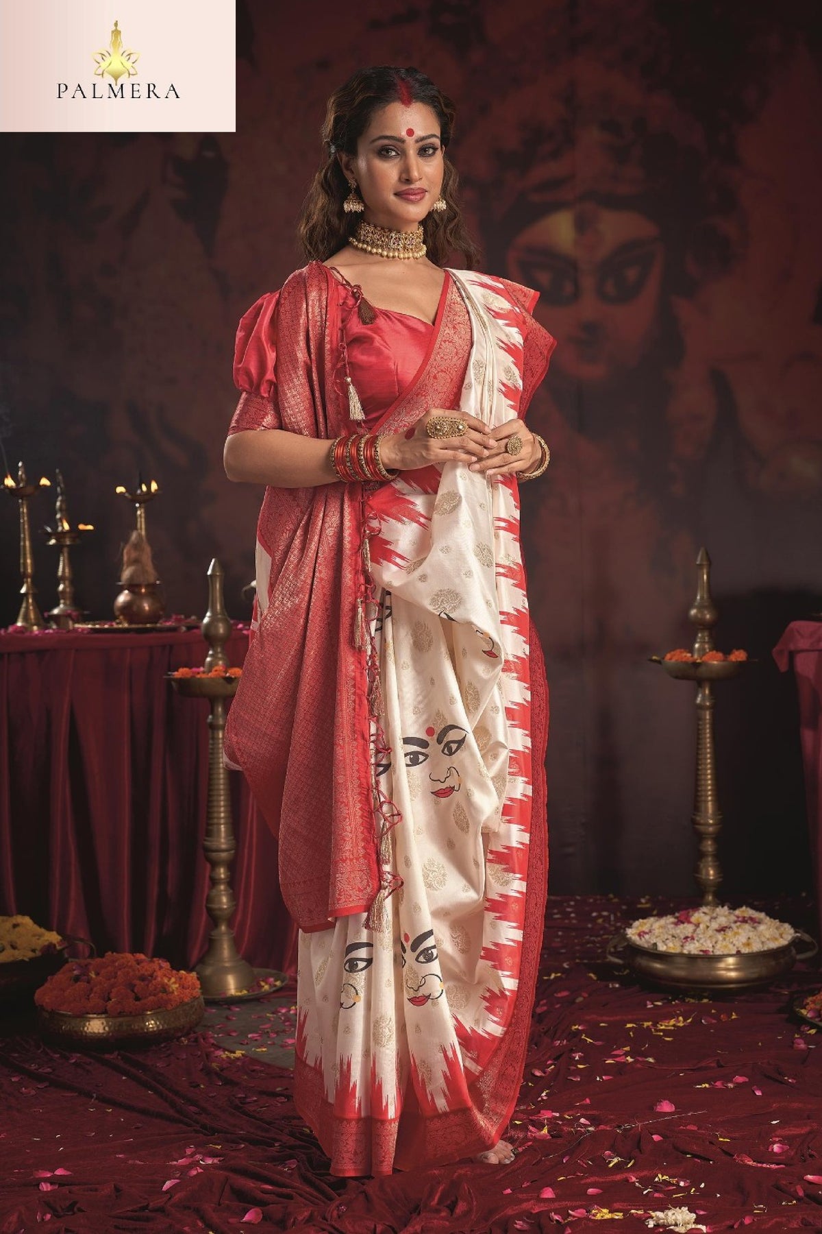 Durgotsav Satin Chiffon Saree with Blouse for Premium Festive and Ethnic Wear | ALL-DURGOTSAV VOL-01
