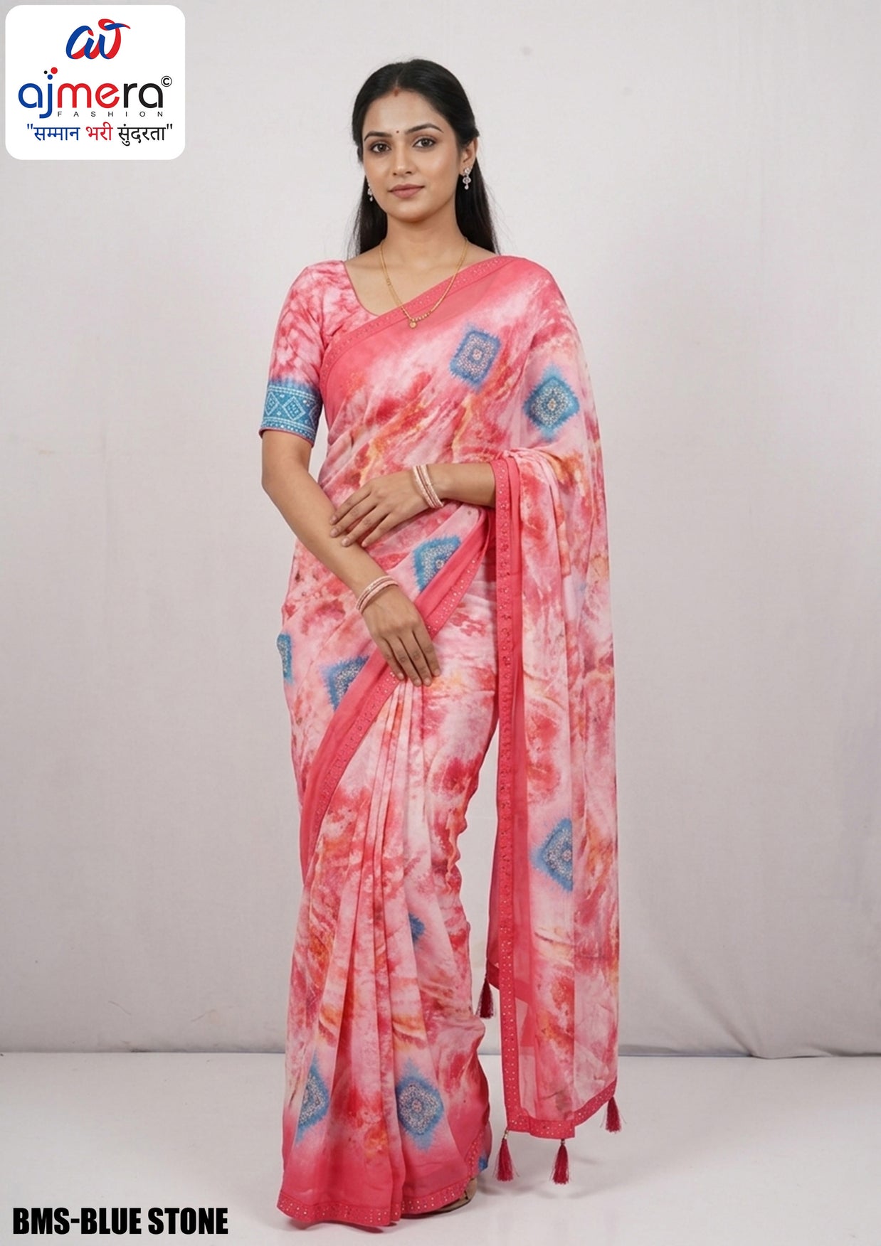 Weightless Print Loose Saree with Blouse for Premium Ethnic and Traditional Wear | BMS-BLUE STONE