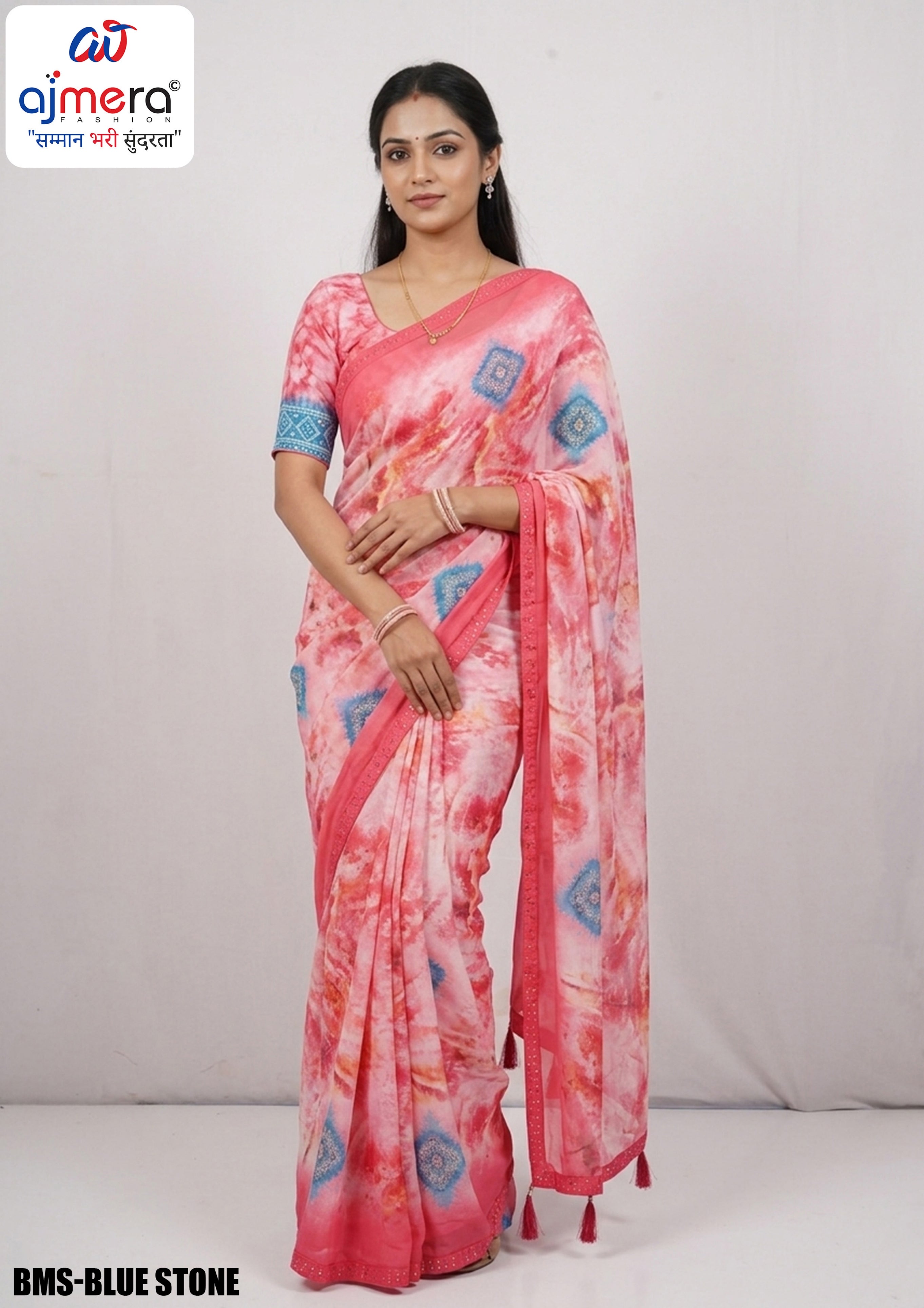 Weightless Print Loose Saree with Blouse for Premium Ethnic and Traditional Wear | BMS-BLUE STONE