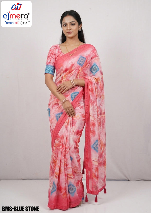 Weightless Print Loose Saree with Blouse for Premium Ethnic and Traditional Wear | BMS-BLUE STONE