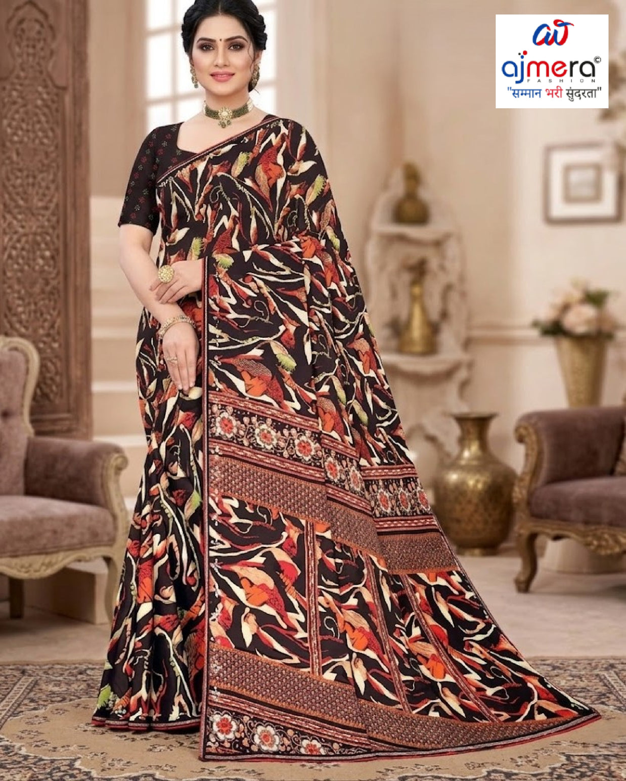 Fashionable Printed Saree with Blouse Piece for Festive Collection | GLC-LARA CHIFFION