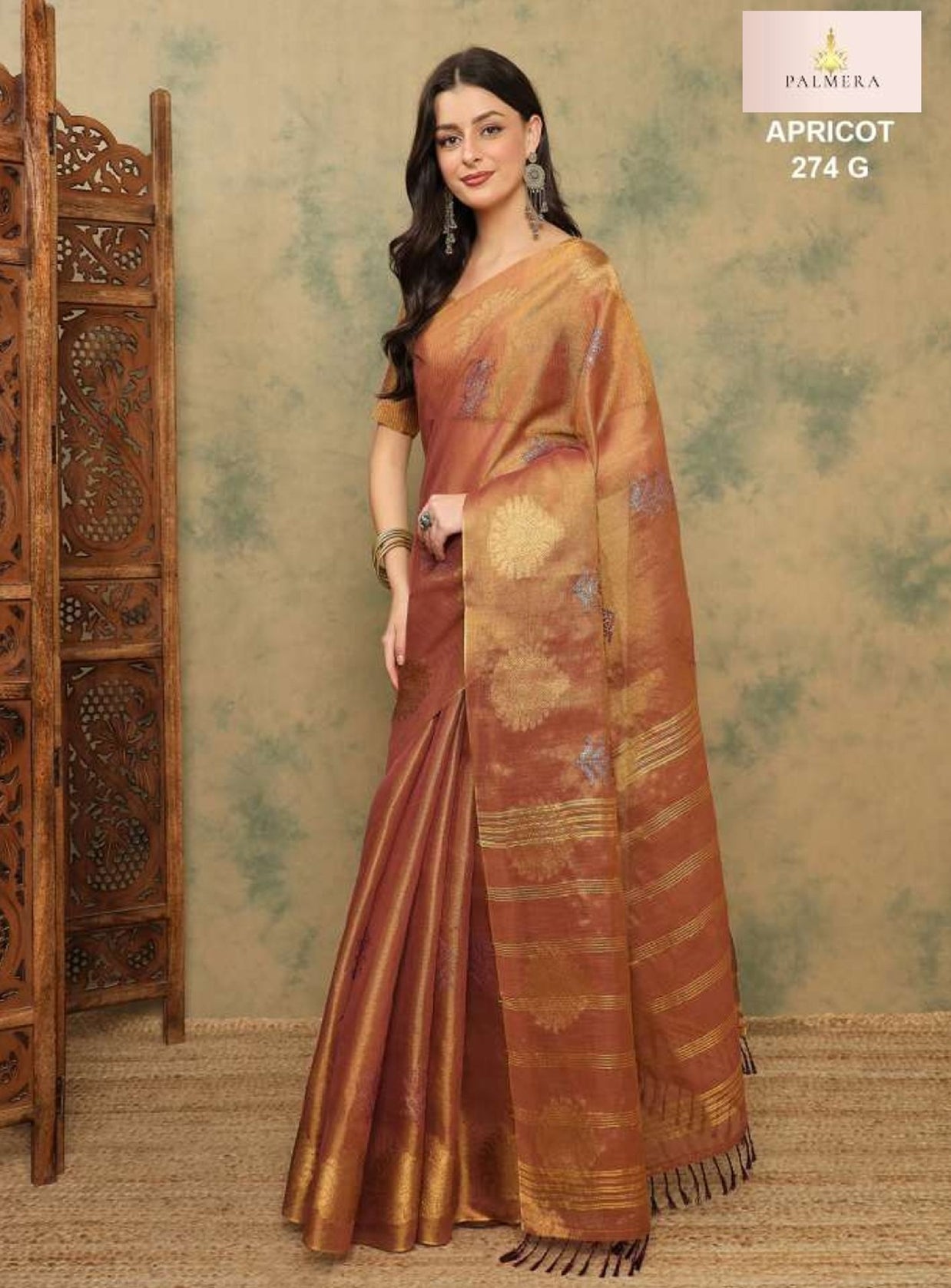 Apricot Linen Saree with Blouse for Premium Ethnic and Festive Wear | ALL-APRICOT-274