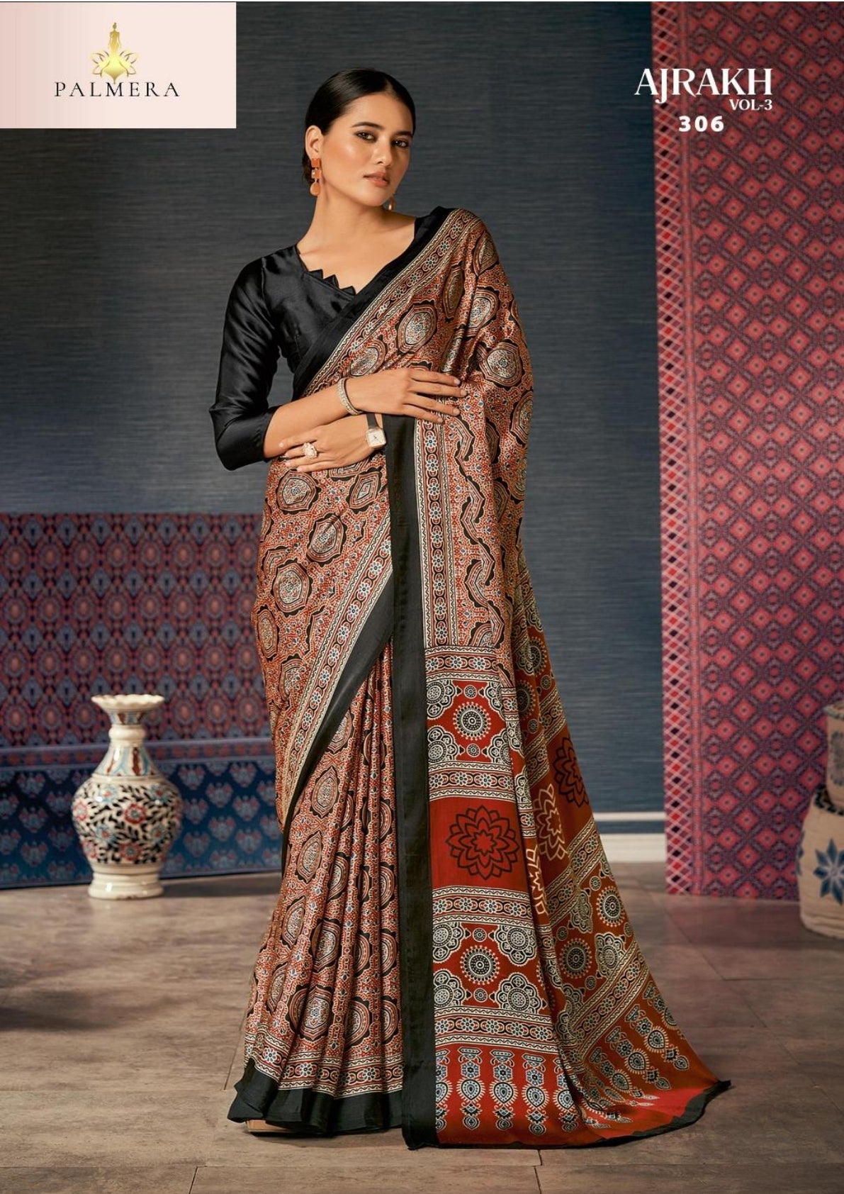 Ajrakh Japan Satin Saree with Blouse for Premium Ethnic Wear | ALL-AJRAKH VOL-3