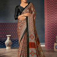Ajrakh Japan Satin Saree with Blouse for Premium Ethnic Wear | ALL-AJRAKH VOL-3
