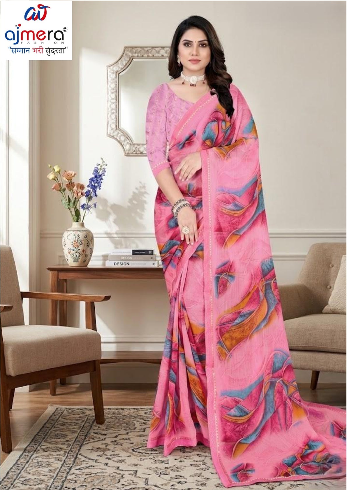 Chiffon Print Loose Saree with Blouse for Premium Ethnic and Traditional Wear | TTS-VISHWA