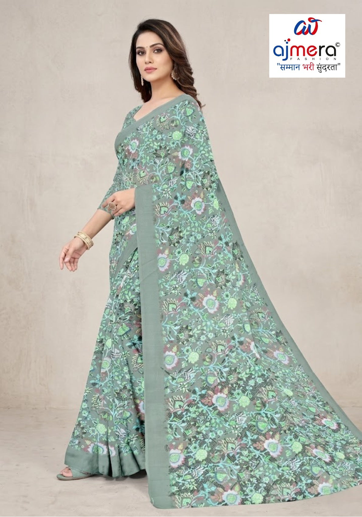 Heavy Reniyal Print Loose Saree without Blouse for Premium Ethnic and Traditional Wear | CAS-PREMIUM