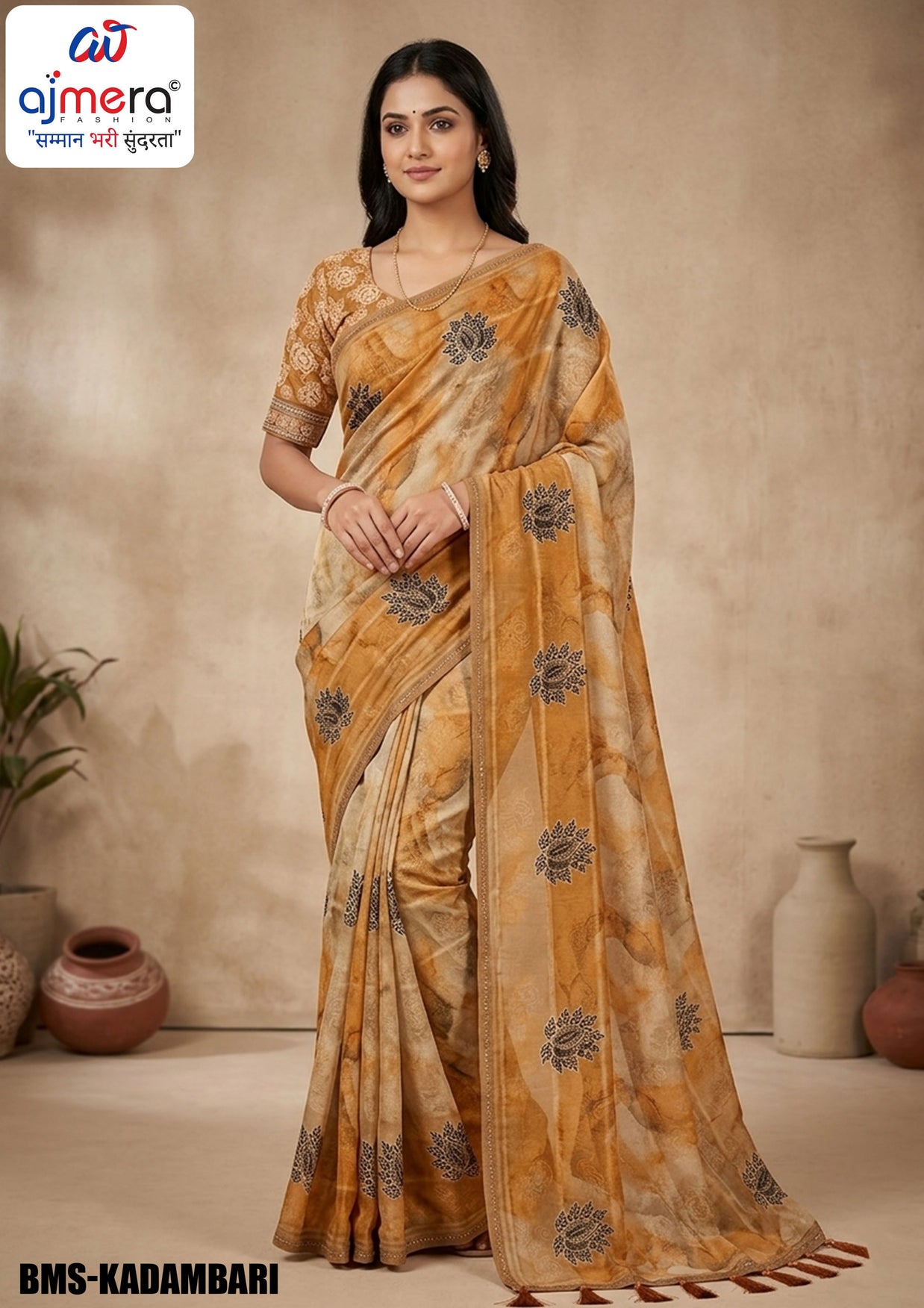Fancy Print Loose Saree with Blouse for Premium Ethnic and Traditional Wear | BMS-KADAMBARI