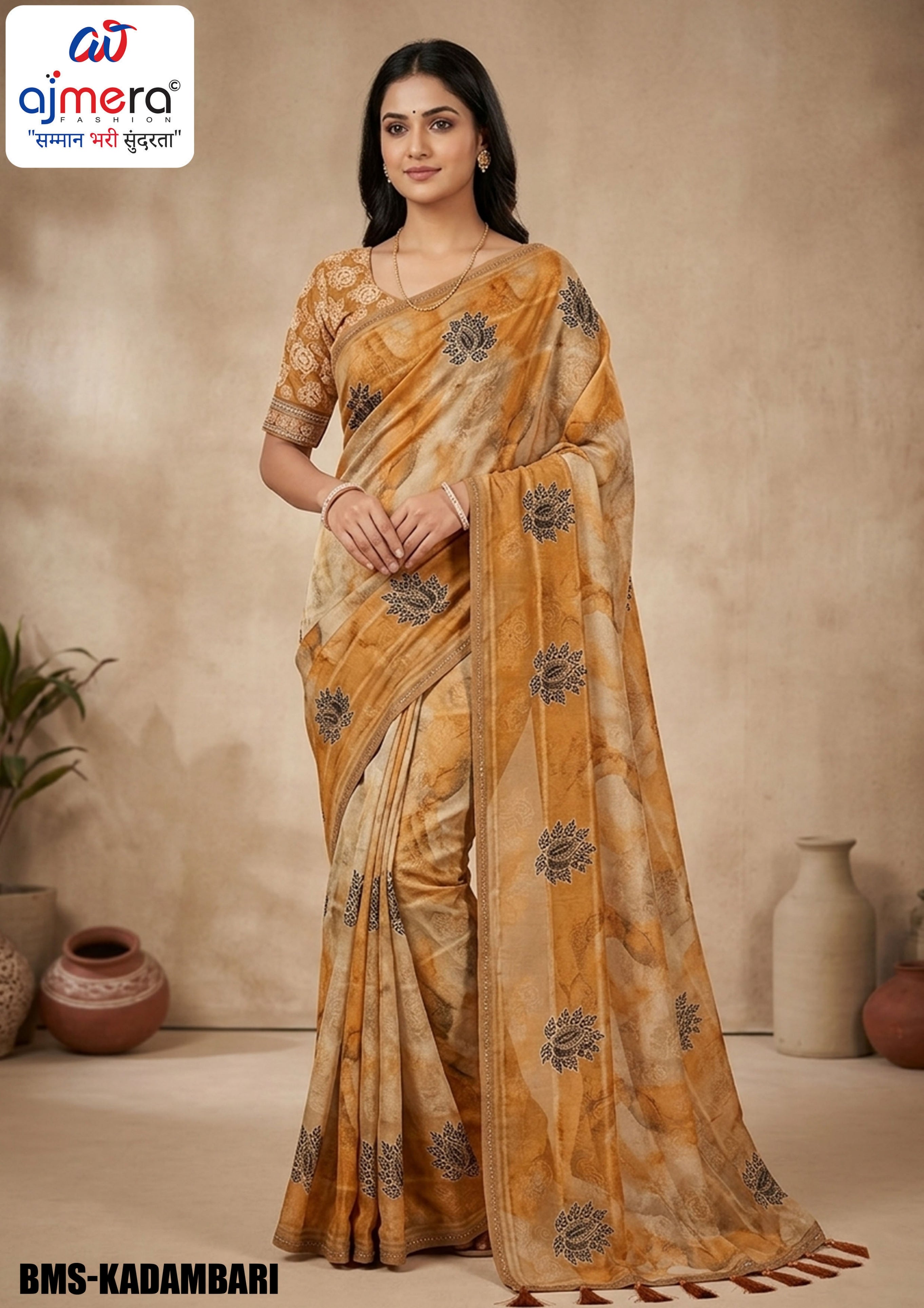 Fancy Print Loose Saree with Blouse for Premium Ethnic and Traditional Wear | BMS-KADAMBARI