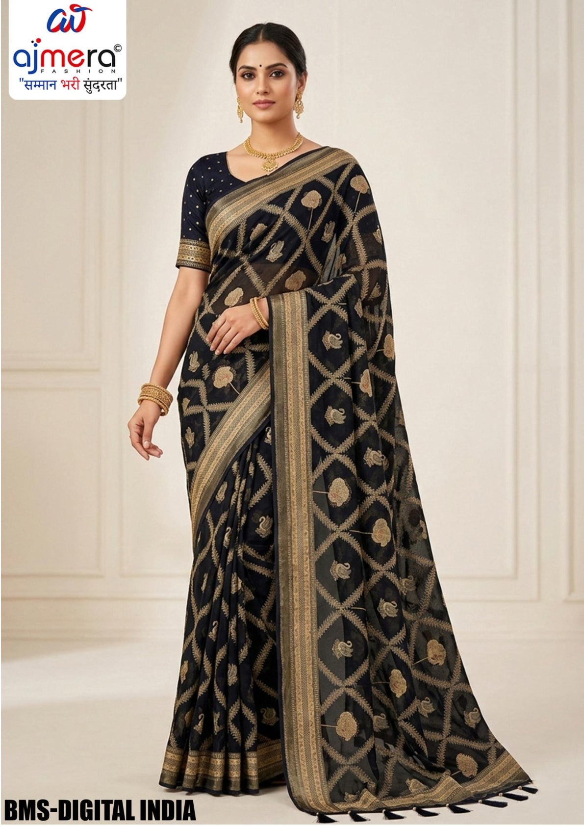 Dull Moss Brasso Print Loose Saree with Blouse for Premium Ethnic and Traditional Wear | BMS-DIGITAL INDIA
