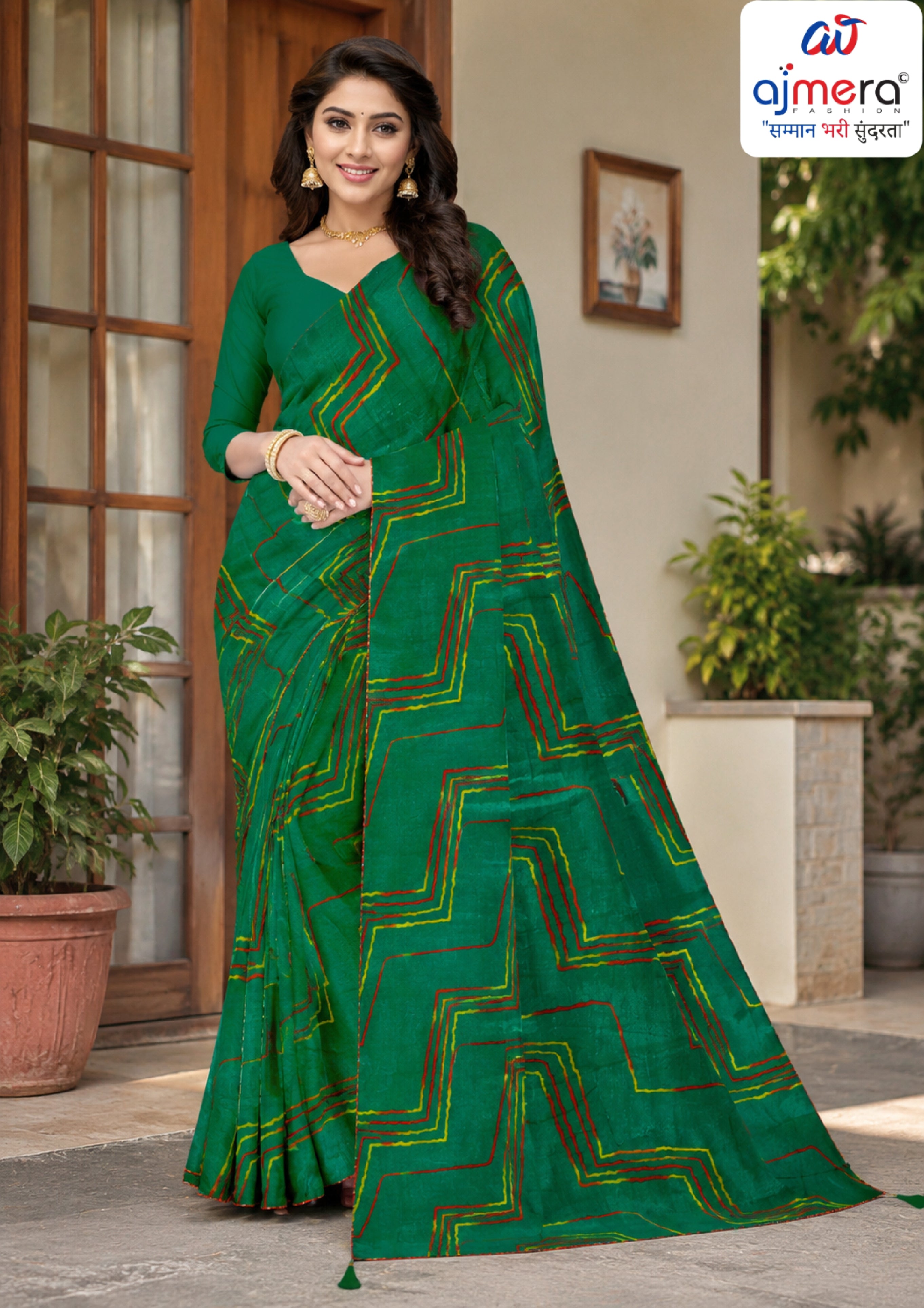 Zomato Print Loose Saree with Blouse for Premium Ethnic and Traditional Wear | CAS-SAWARIYA