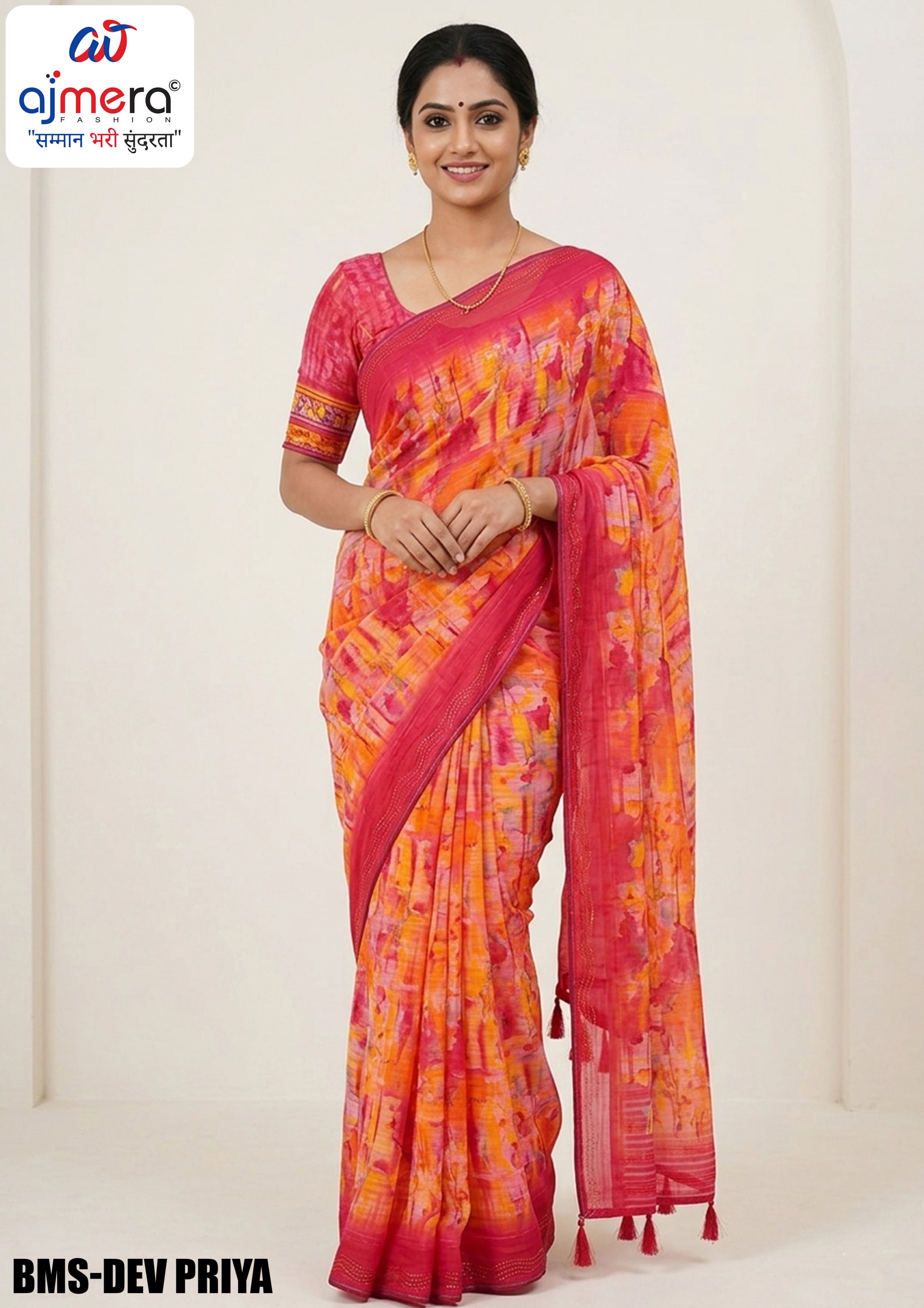 Weightless Print Loose Saree with Blouse for Premium Ethnic and Traditional Wear | BMS-DEV PRIYA