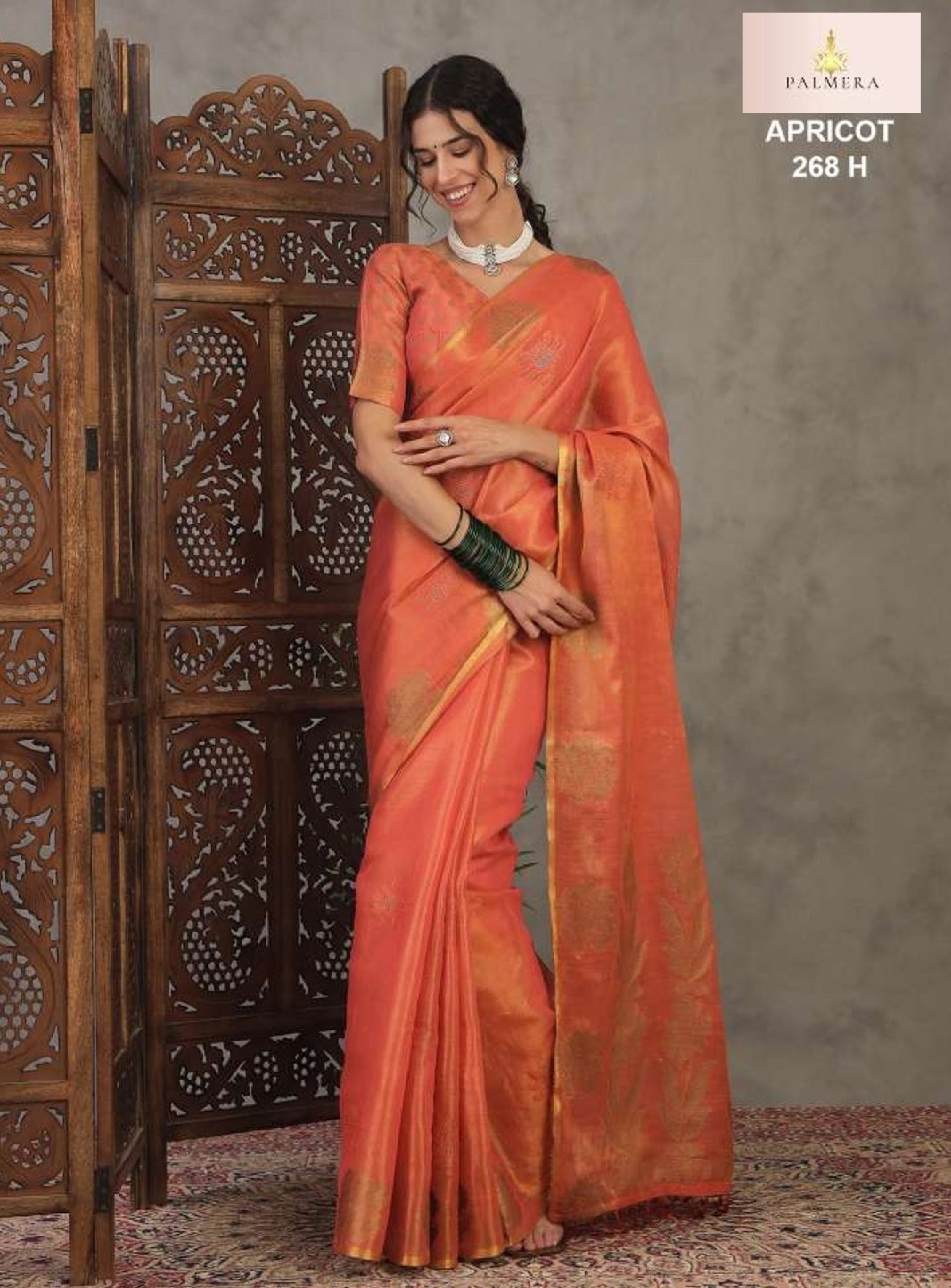 Apricot Linen Saree with Blouse for Premium Ethnic and Festive Wear | ALL-APRICOT-268