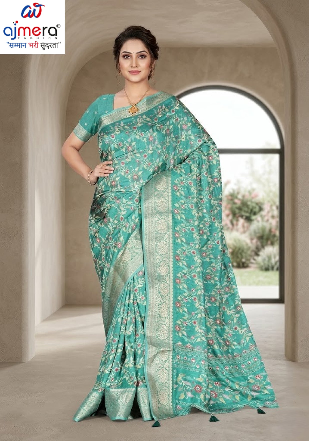 Fashionable Printed Saree with Blouse Piece for Festive Collection | VER-NEELAM-43545