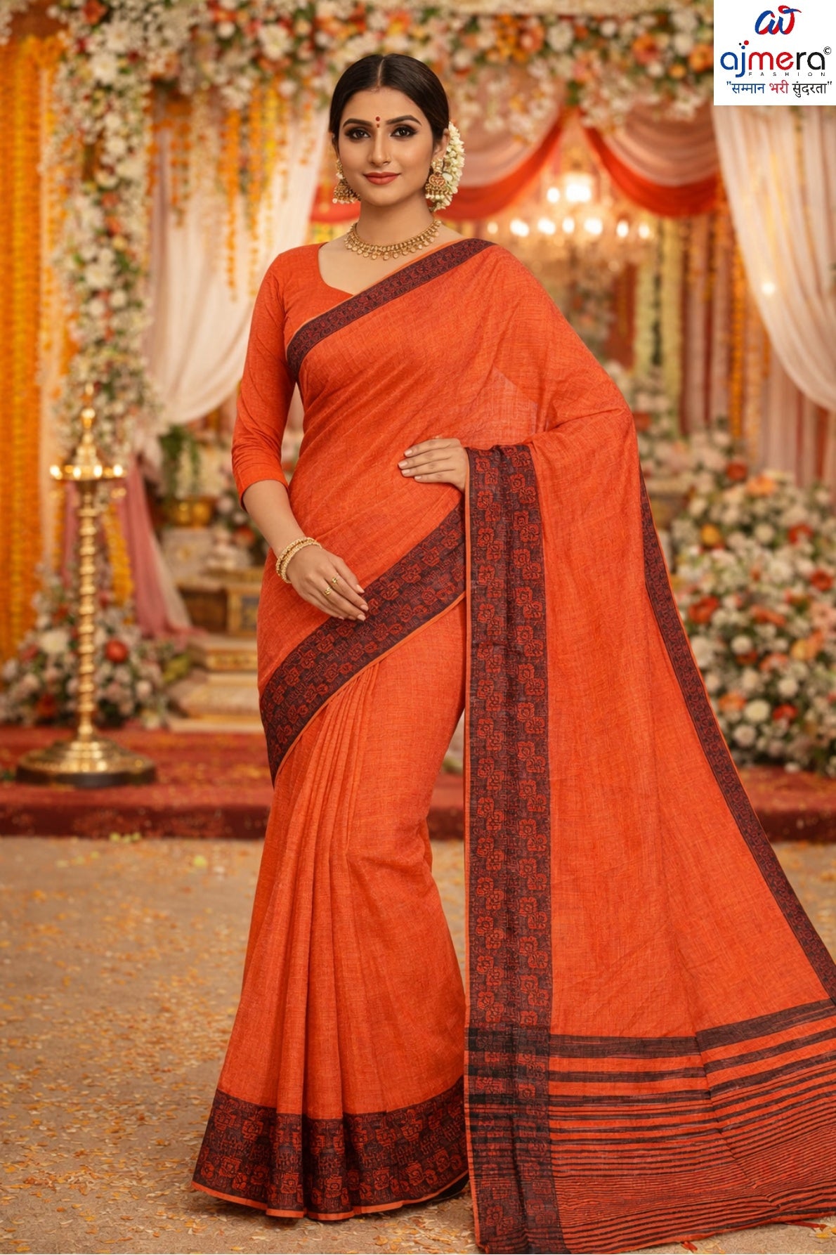 Traditional Cotton Saree with Blouse Piece for Premium Ethnic and Traditional Wear | VKF-OREO PALLU
