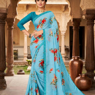 Moss Chiffon Print Loose Saree without Blouse for Premium Ethnic and Traditional Wear | JS-FLOWERY