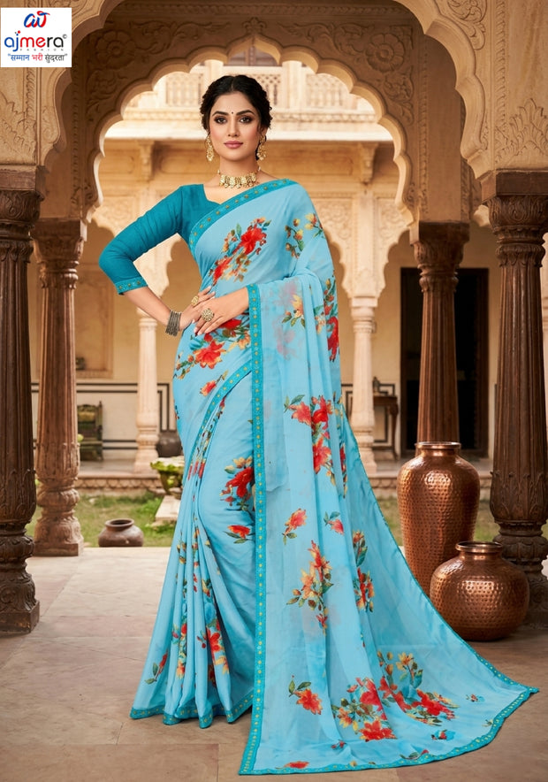 Moss Chiffon Print Loose Saree without Blouse for Premium Ethnic and Traditional Wear | JS-FLOWERY